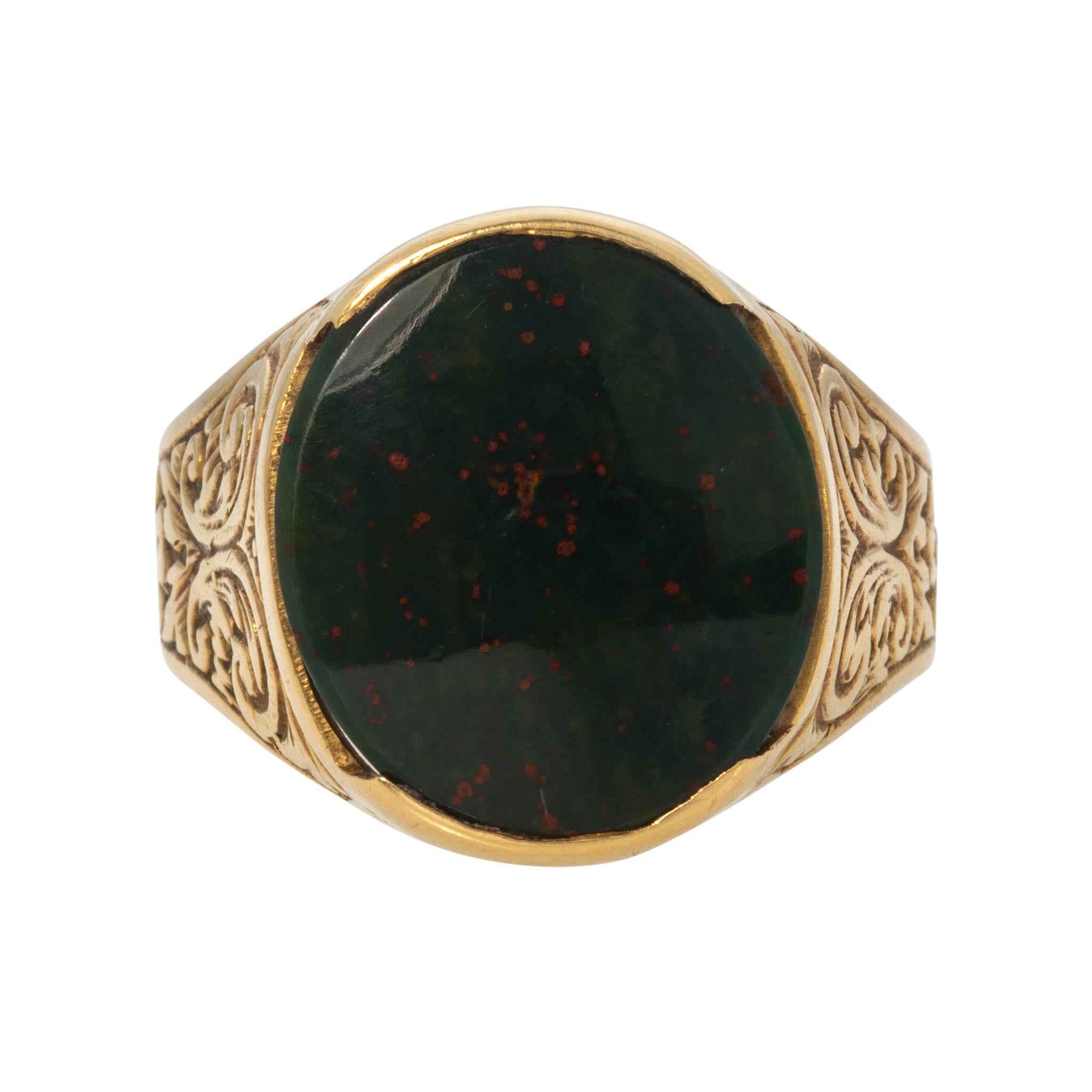 Victorian Style Bloodstone 18K Yellow Gold Oval Signet Ring