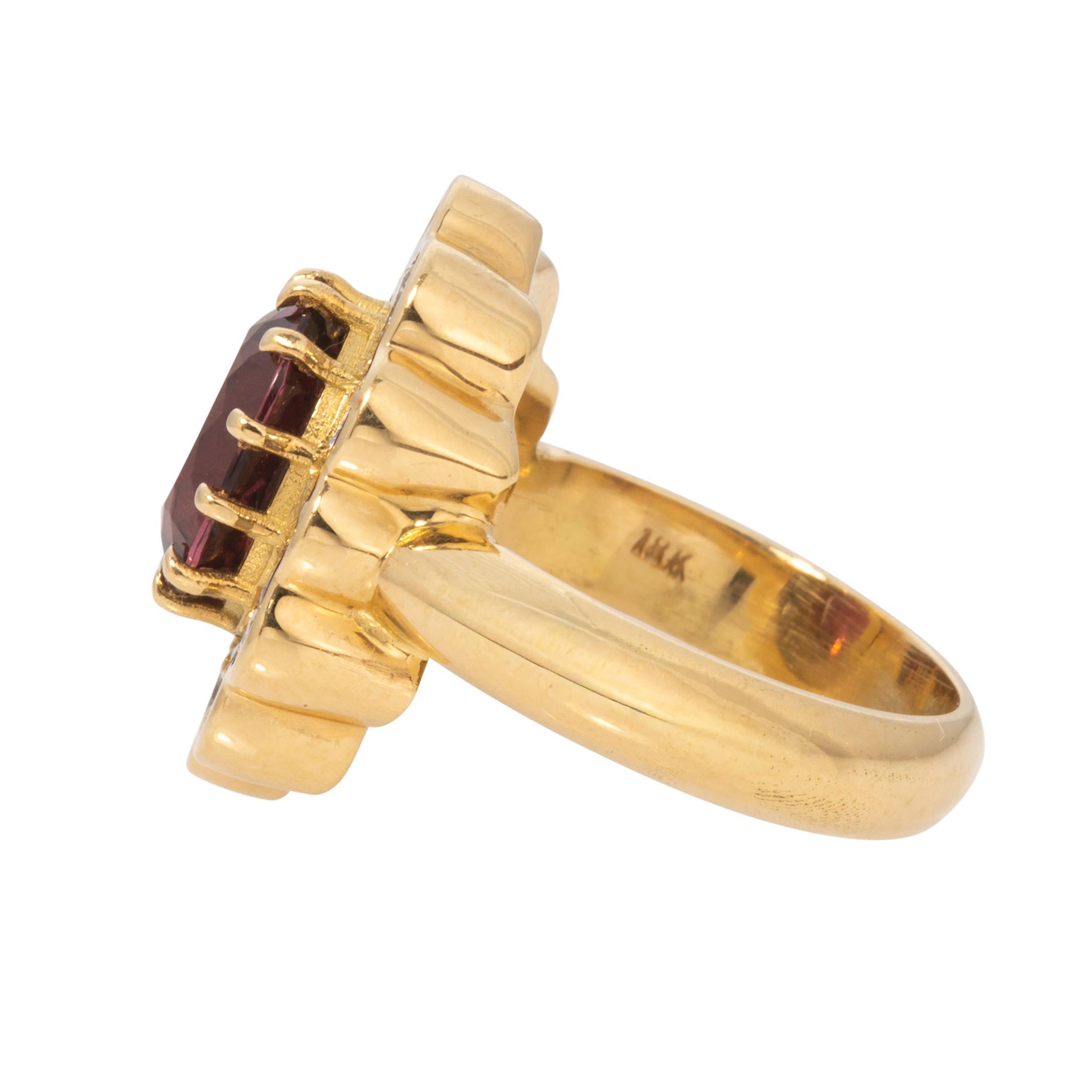 Estate 2ct Rubellite Tourmaline & Diamond Cluster 18K Yellow Gold Ring