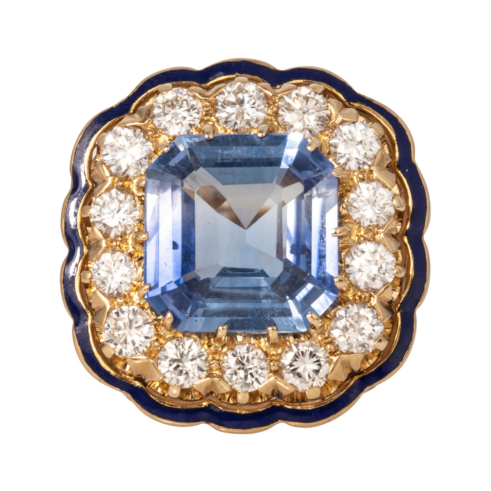 Estate 6.57ctw No Heat Sapphire, Diamond & Enamel 14K Gold Ring