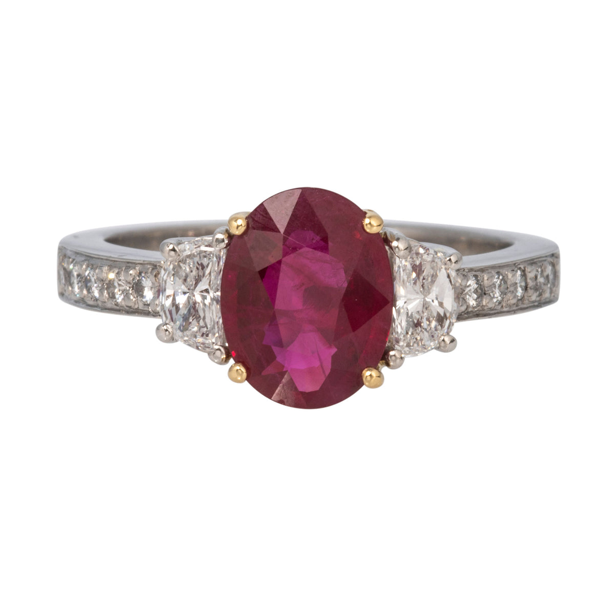 Estate 1.99ct Oval Ruby & Diamond 18K Gold Platinum Ring