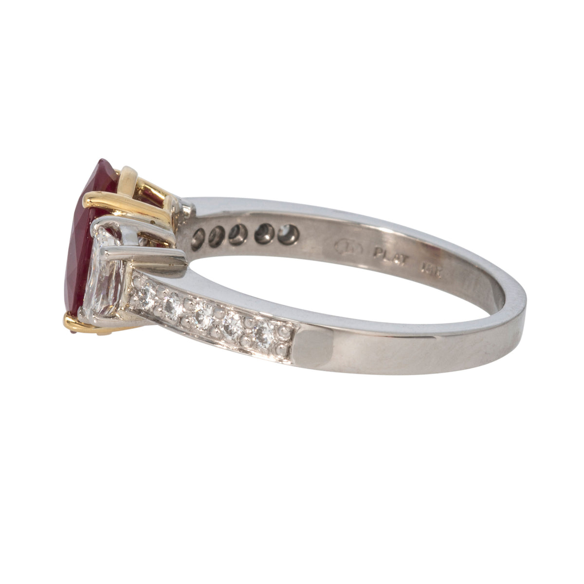 Estate 1.99ct Oval Ruby & Diamond 18K Gold Platinum Ring