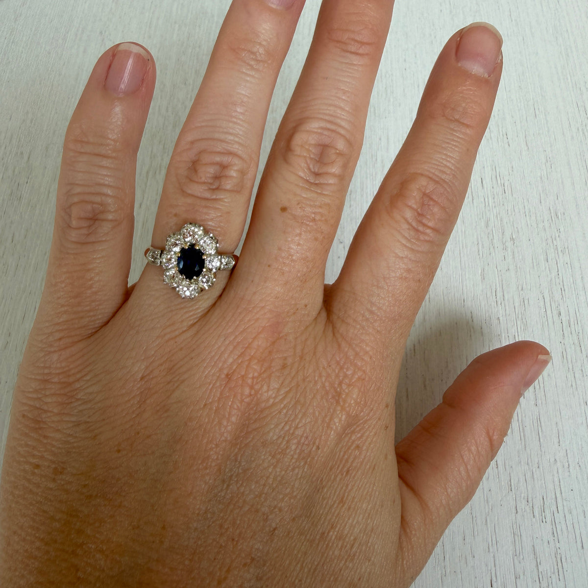 Victorian Oval Sapphire & Diamond Cluster 18K Rose Gold Ring
