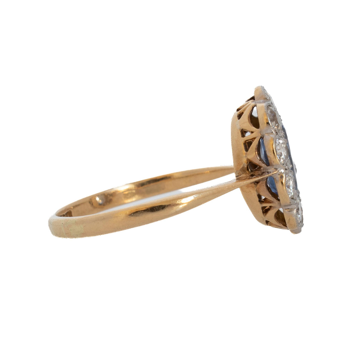Edwardian .75ct Oval Sapphire & Diamond Cluster Two-Tone Ring