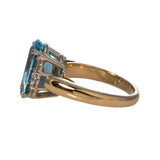Estate 5.26ct Oval Aquamarine & Diamond 18K Gold Ring