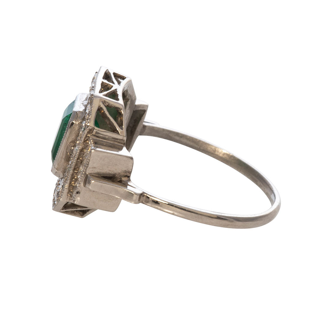 Art Deco 1ct Emerald & Diamond Platinum Ring