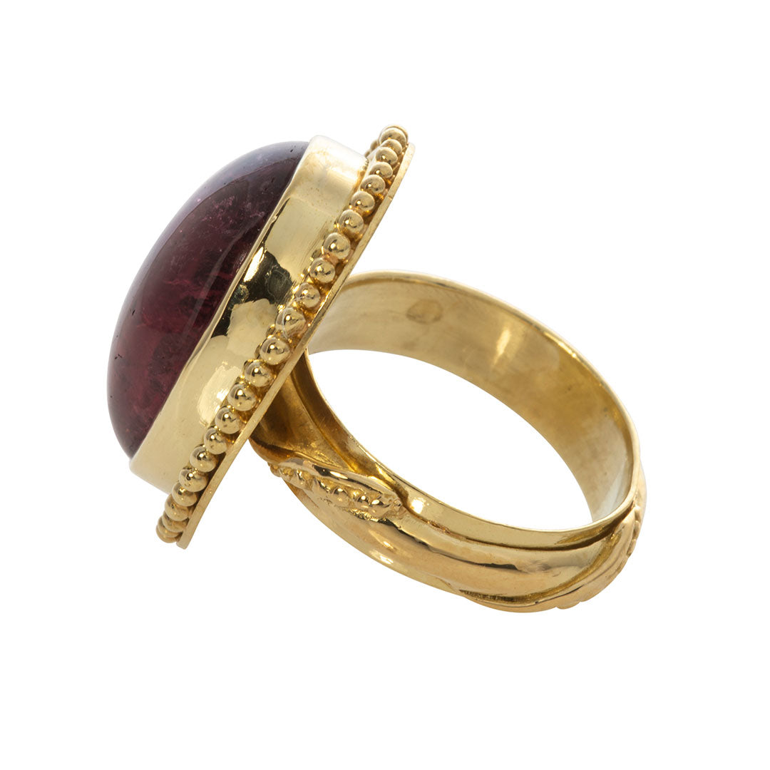 Estate Pink Tourmaline Cabochon 18K Gold Ring