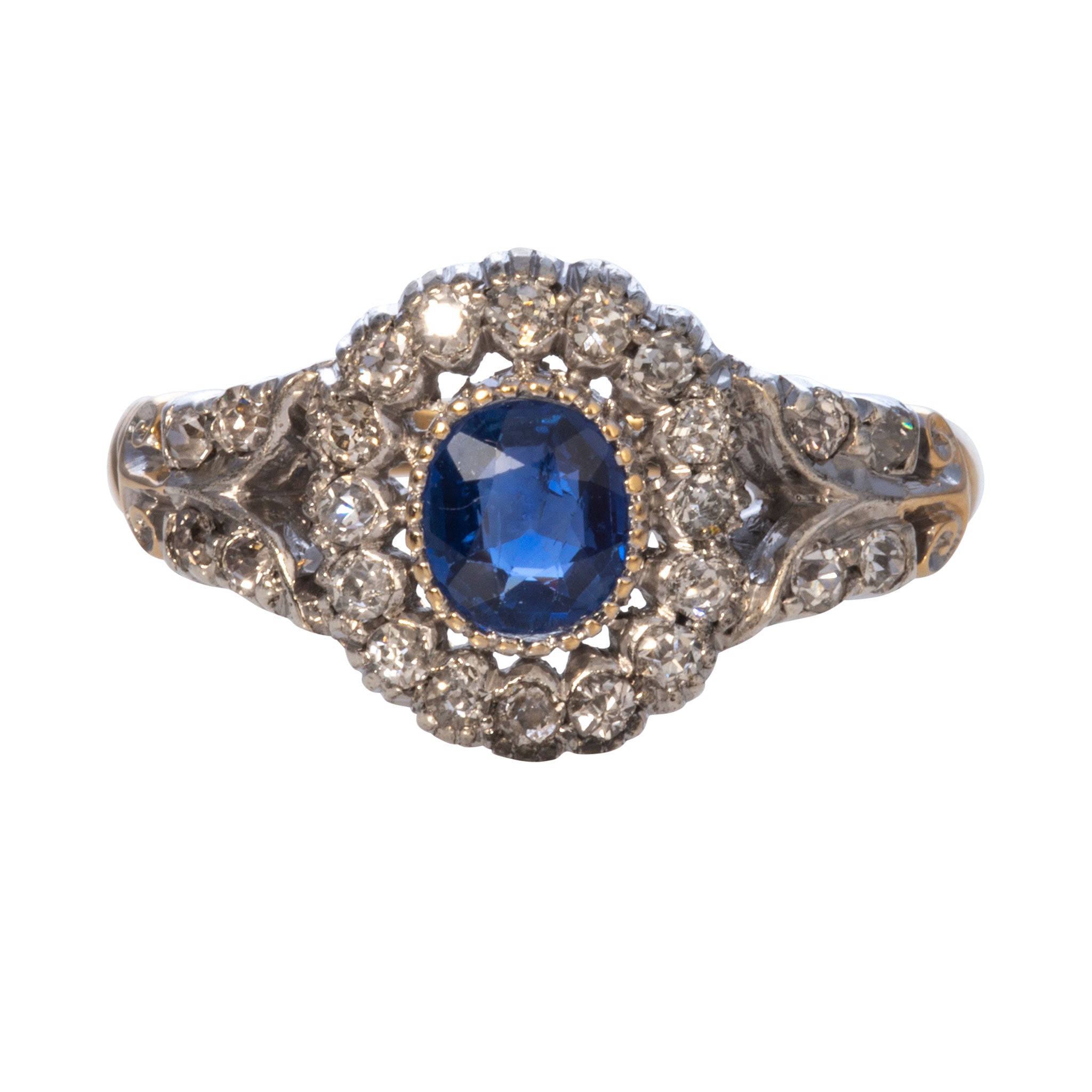 Edwardian Sapphire & Diamond 14K Gold Two Tone Ring