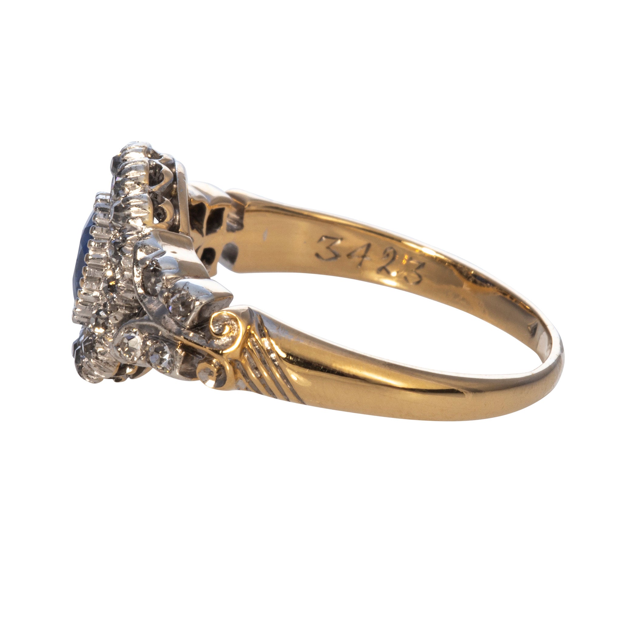 Edwardian Sapphire & Diamond 14K Gold Two Tone Ring