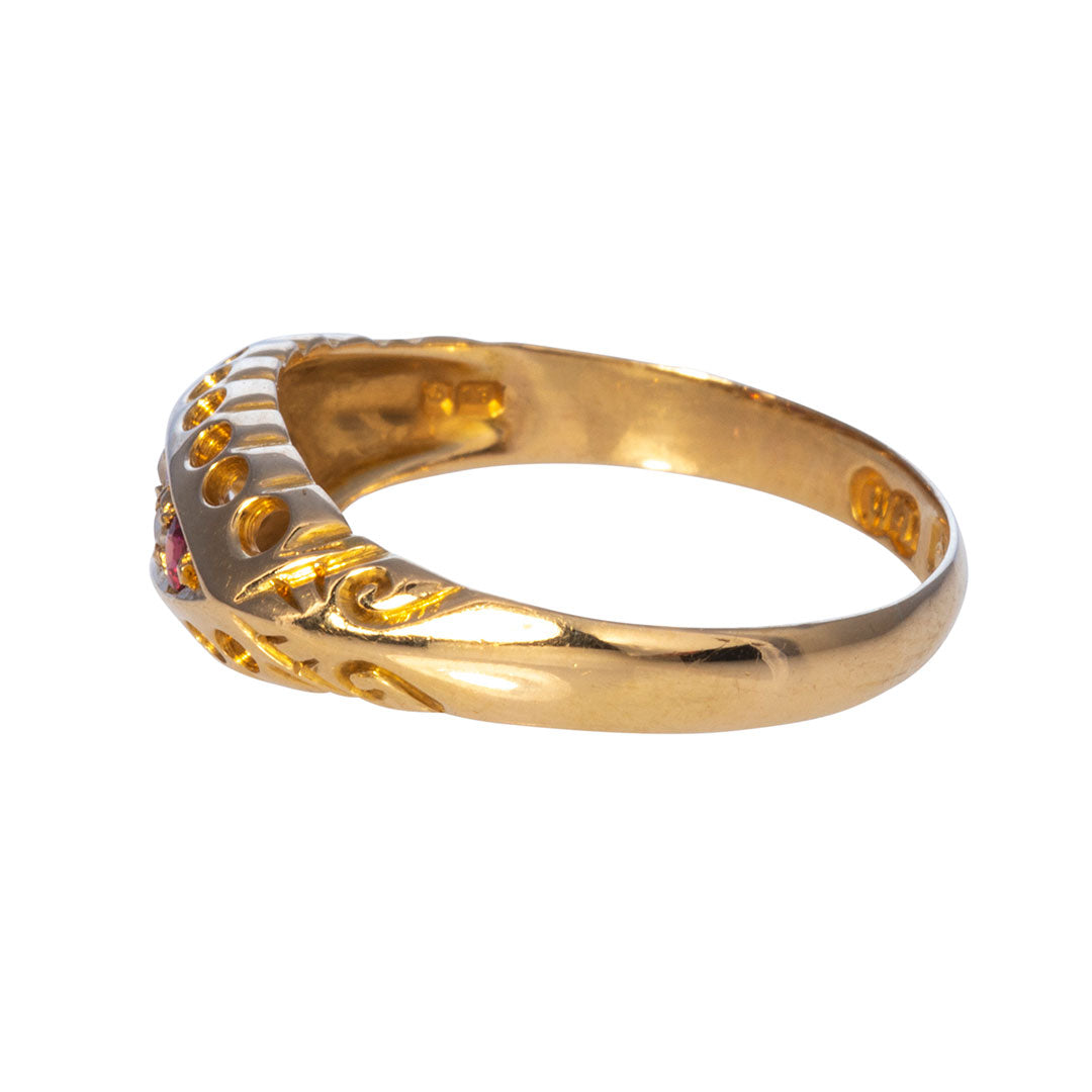 Edwardian Five Stone Ruby & Diamond 18K Gold Ring