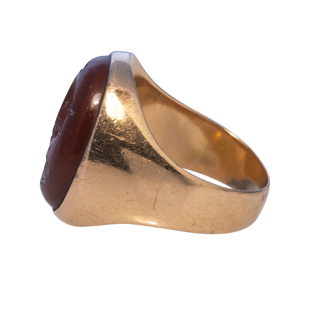 Estate Carnelian Intaglio Signet 14K Gold Ring