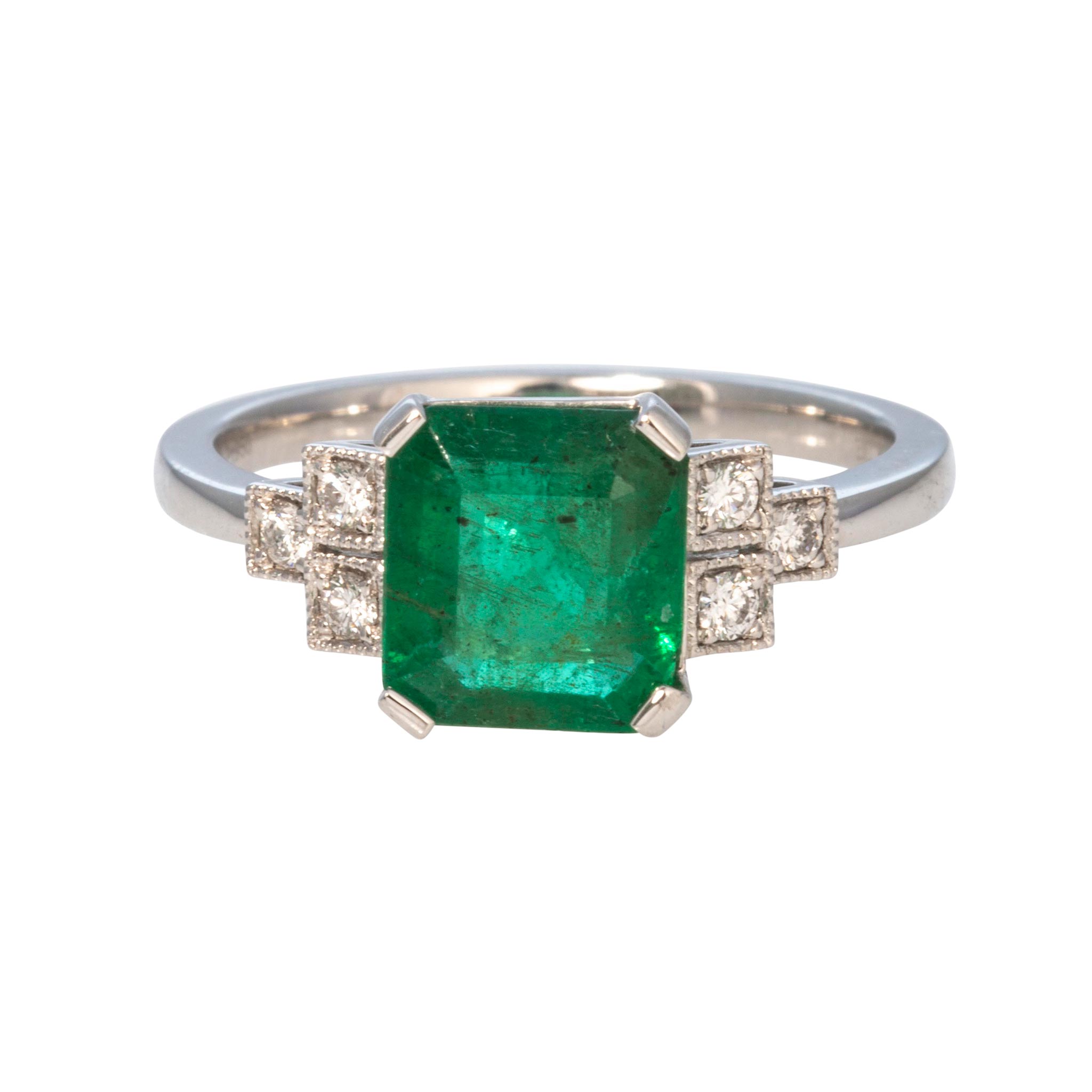 Art Deco Style Emerald & Diamond Platinum Ring
