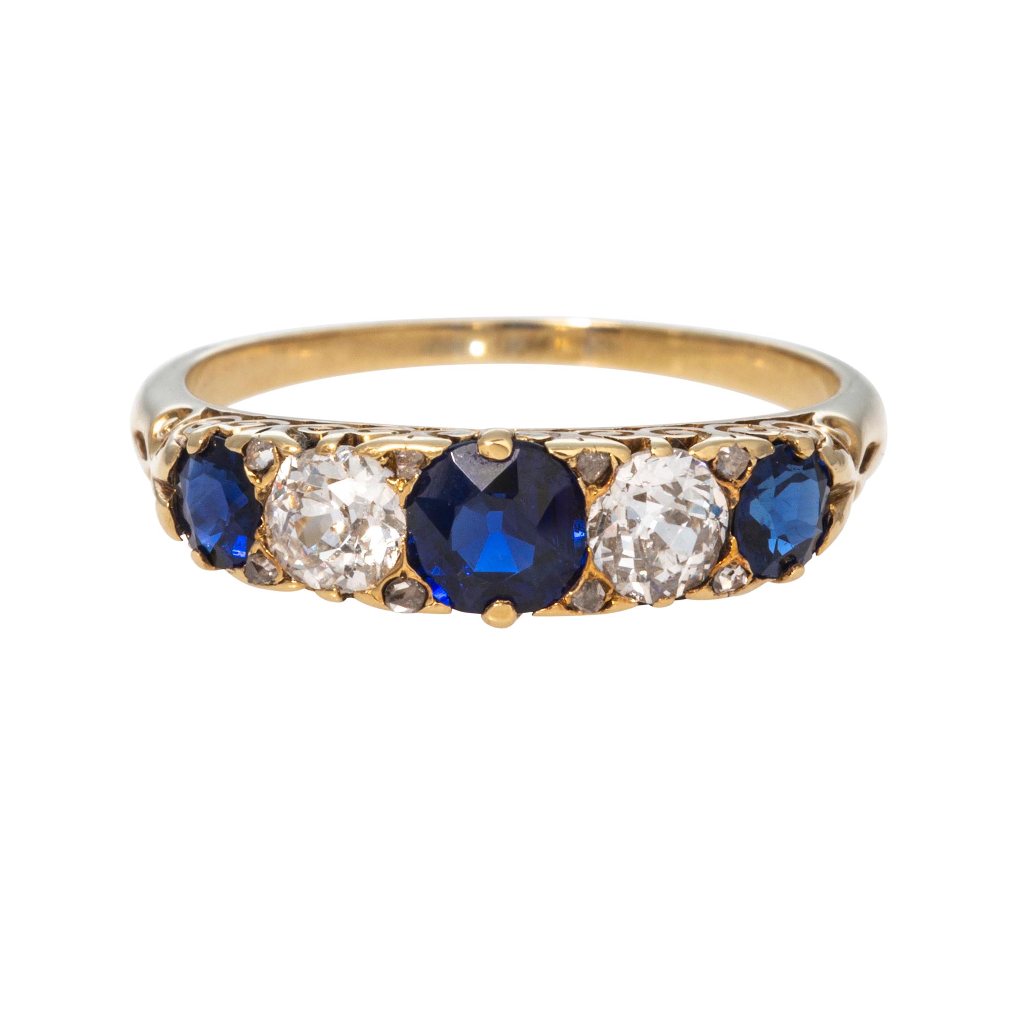 Victorian Sapphire & Diamond 5-Stone 18K Yellow Gold Ring