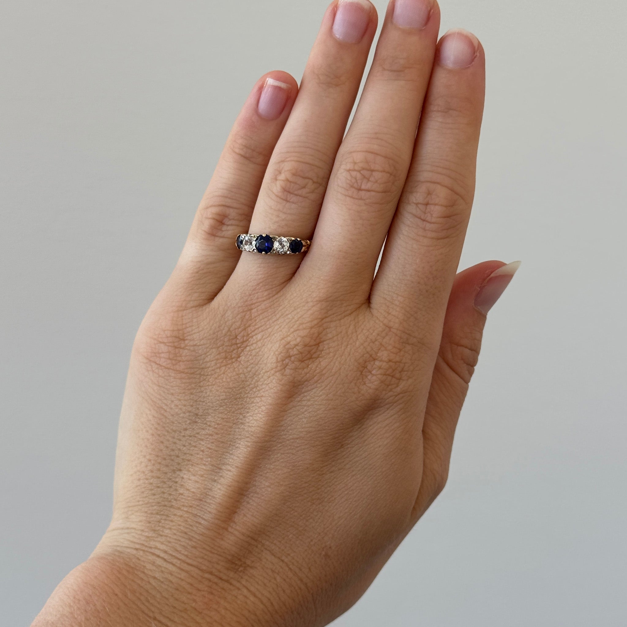 Victorian Sapphire & Diamond 5-Stone 18K Yellow Gold Ring