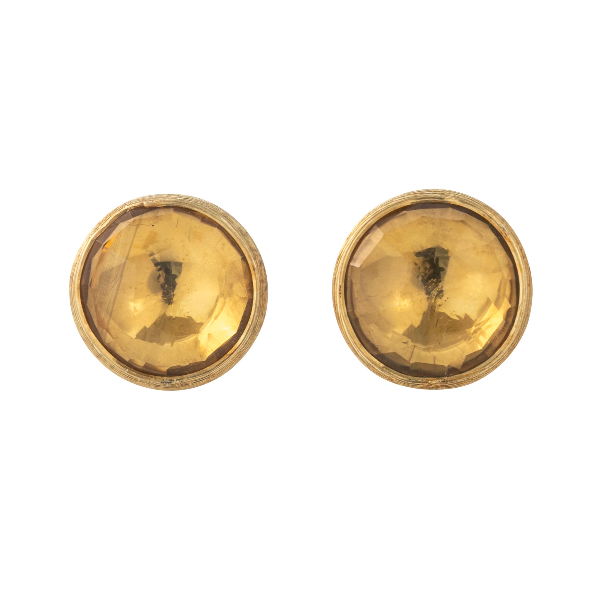 Vintage Citrine Bezel Set 18K Yellow Gold Stud Earrings