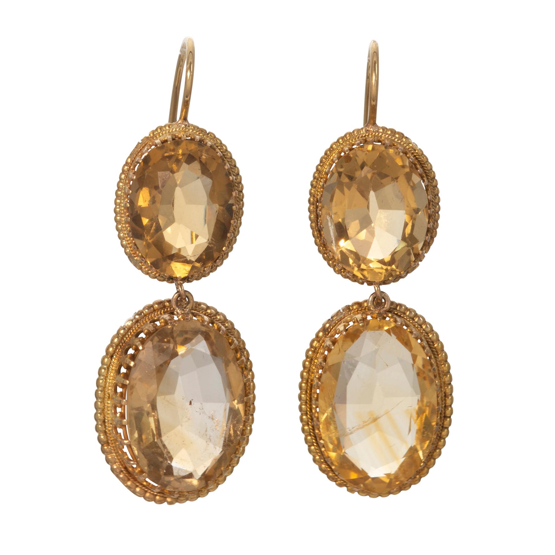 Victorian Citrine Double Drop 18K Yellow Gold Earrings