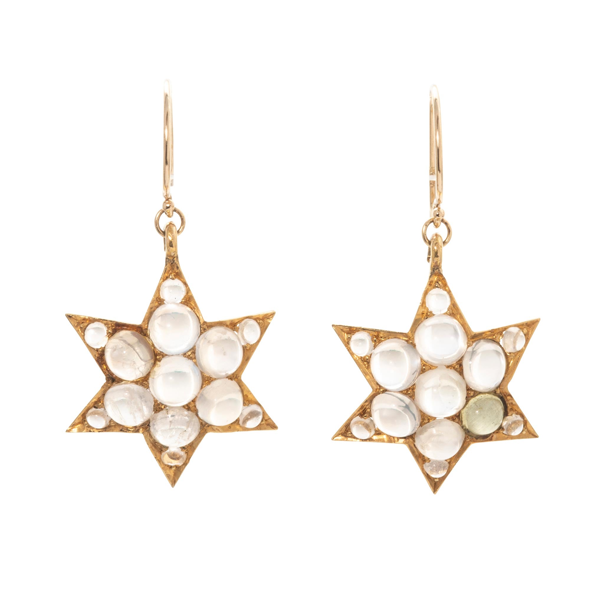 Victorian-Style Blue Sheen Moonstone Cluster Drop 14K Gold Earrings