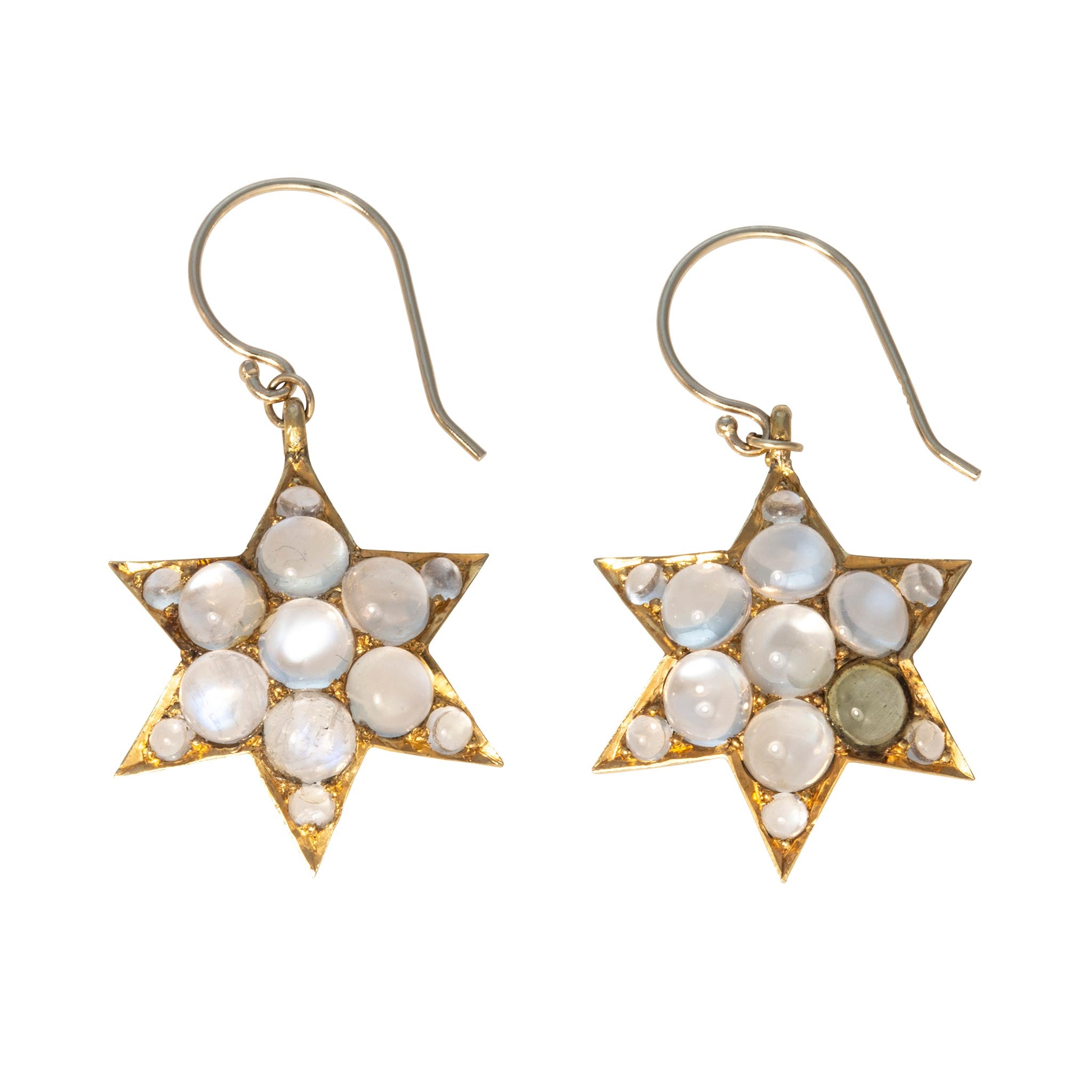 Victorian-Style Blue Sheen Moonstone Cluster Drop 14K Gold Earrings