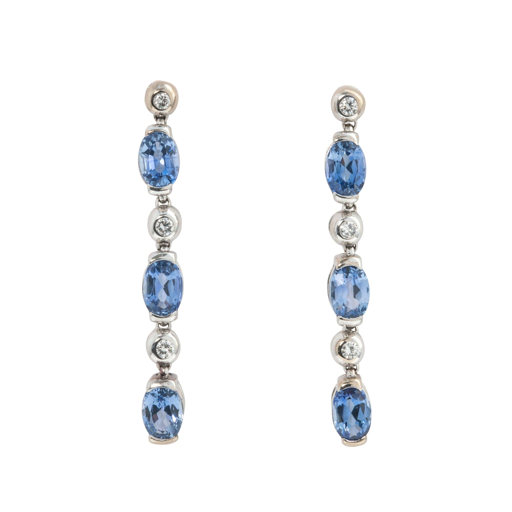 Estate Sapphire & Diamond 18K White Gold Drop Earrings