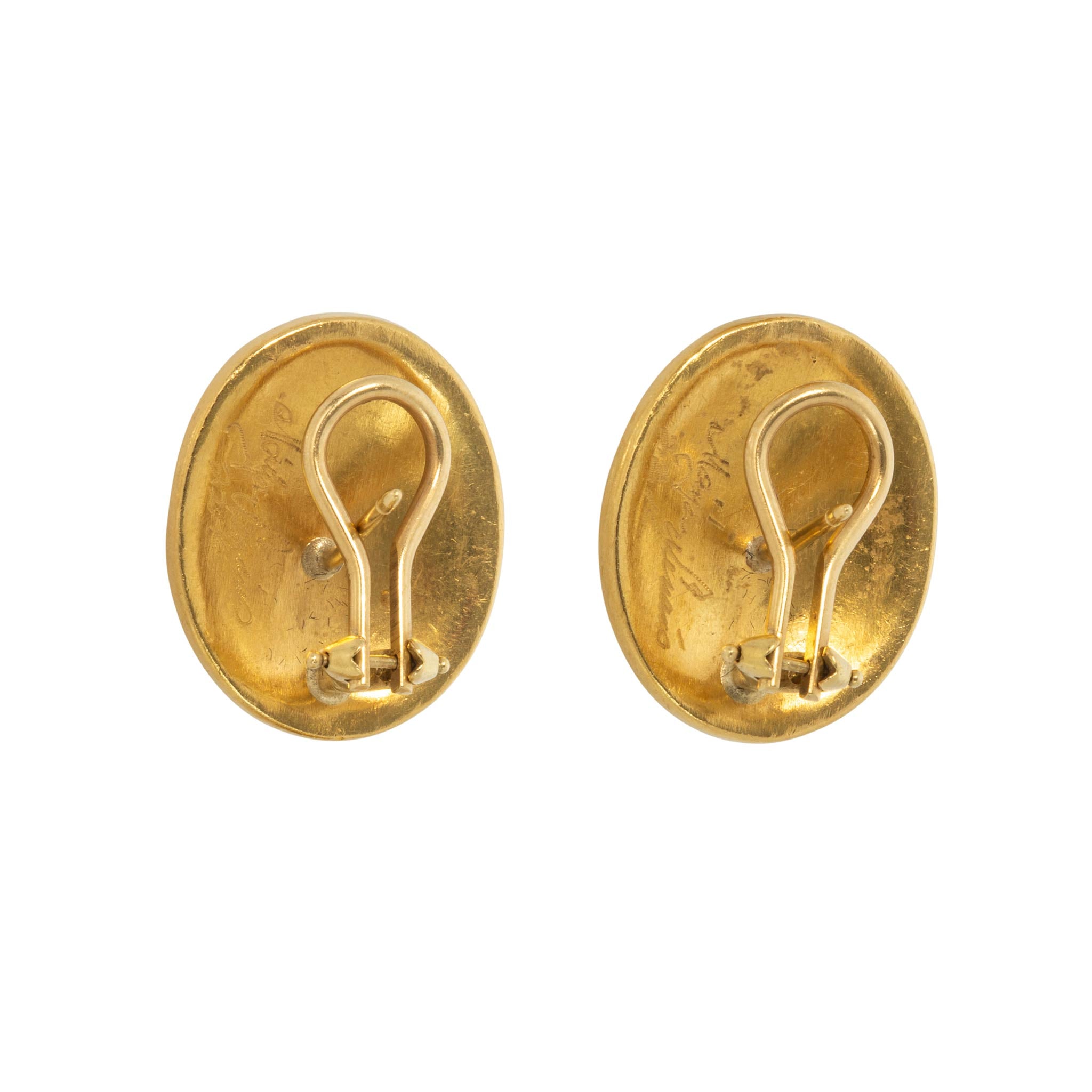 Estate Aquamarine Cabochon 22K & 18K Gold Earrings