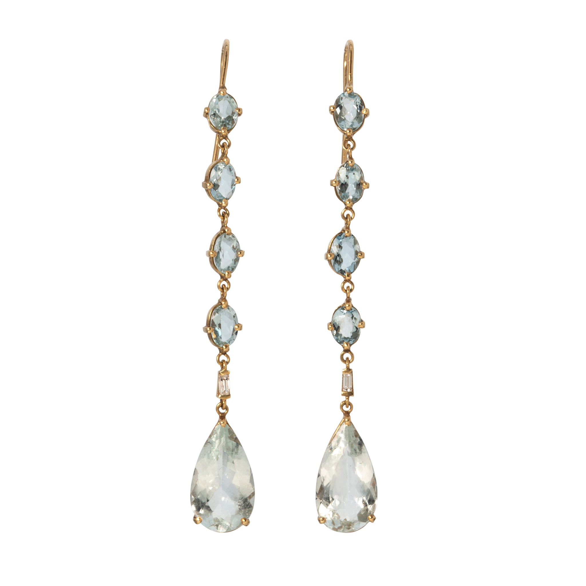 Edwardian Style Aquamarine & Diamond 18K Gold Drop Earrings