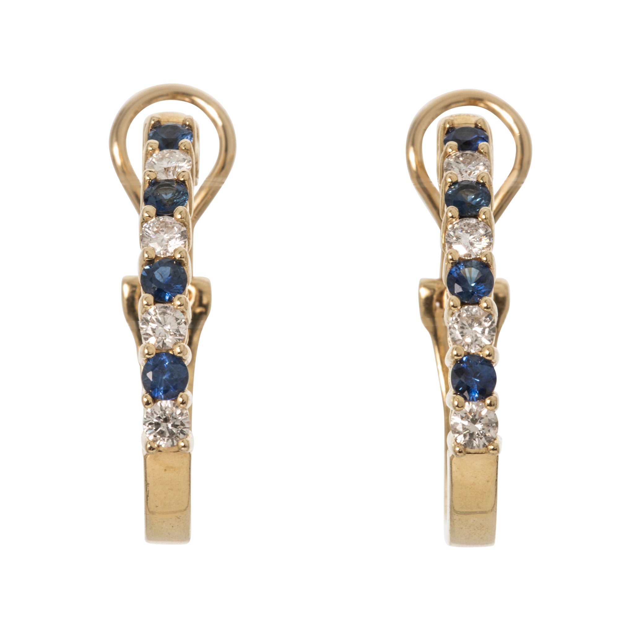 Estate Sapphire & Diamond 14K Yellow Gold Oval Hoop Earrings