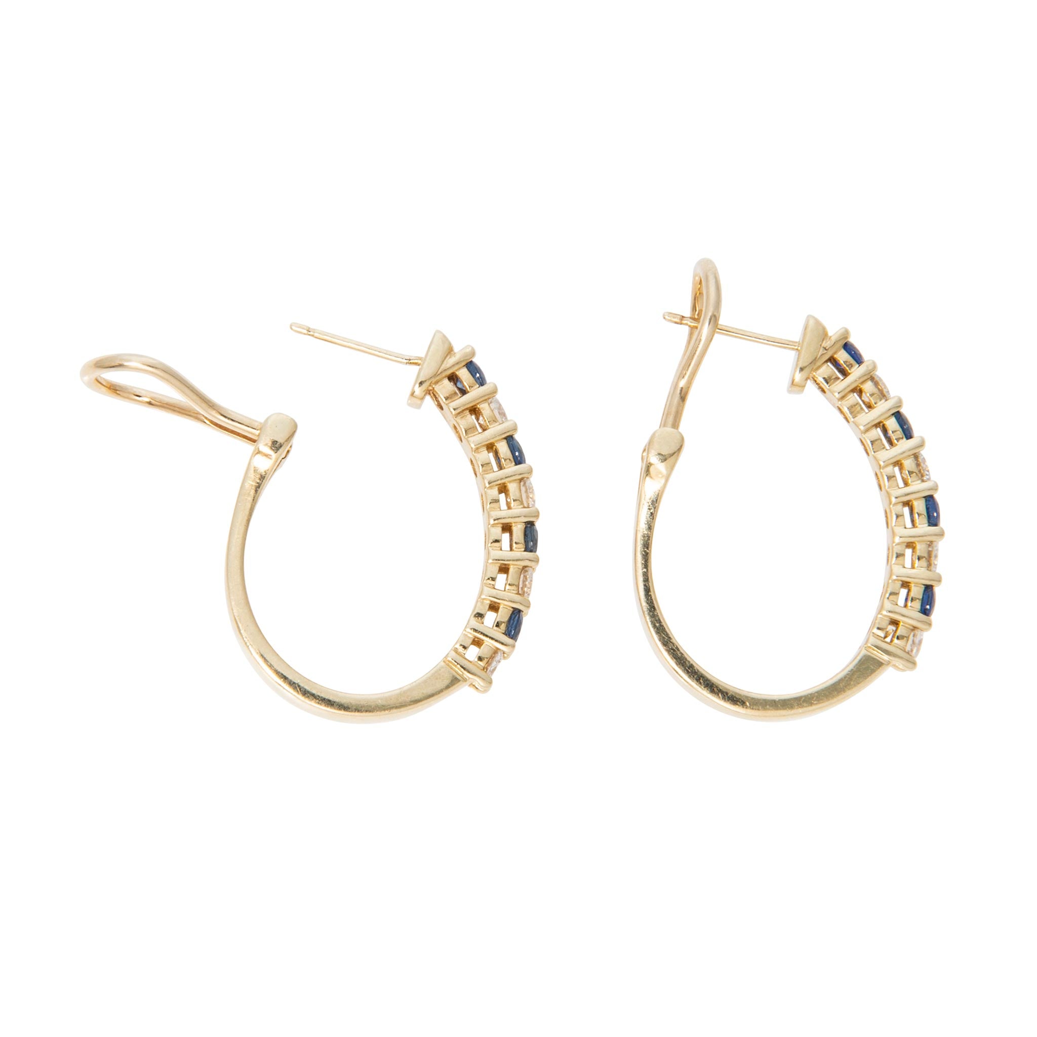 Estate Sapphire & Diamond 14K Yellow Gold Oval Hoop Earrings