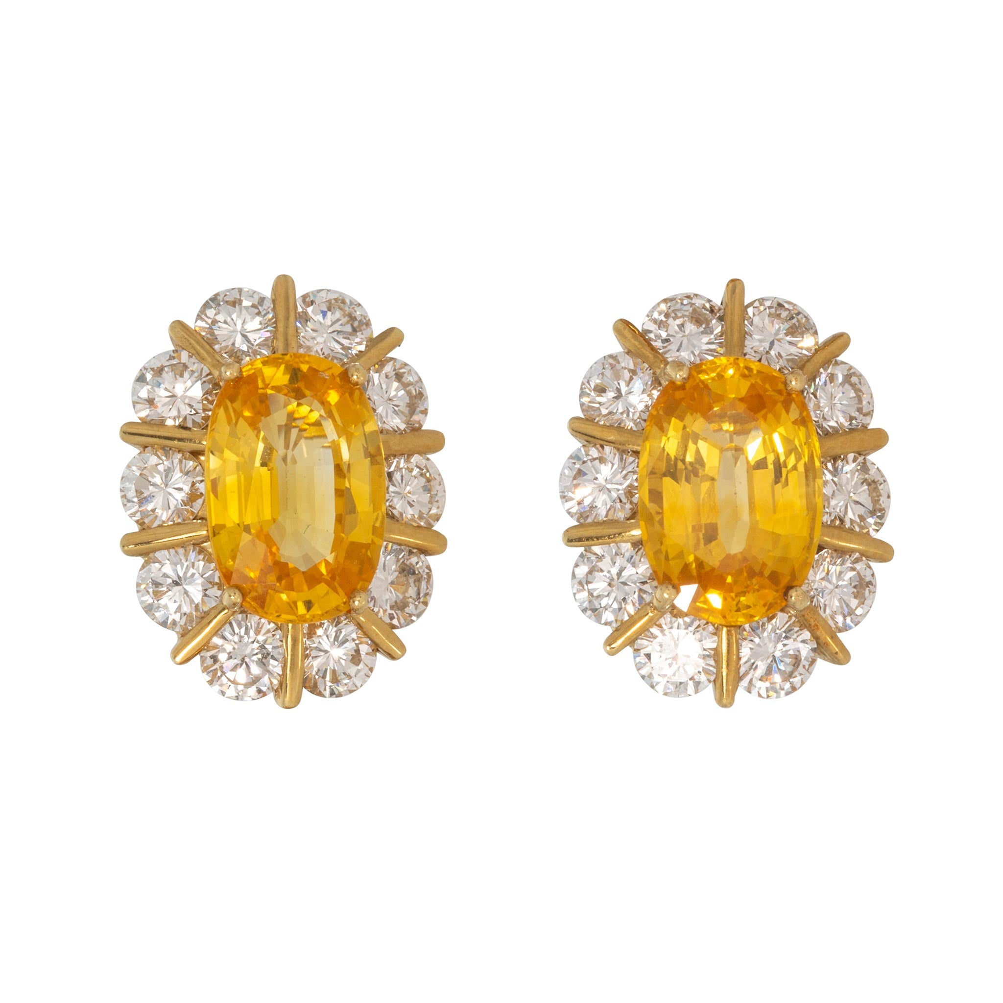 Estate 9.12ctw Yellow Sapphire & Diamond Cluster 18K Gold Earrings