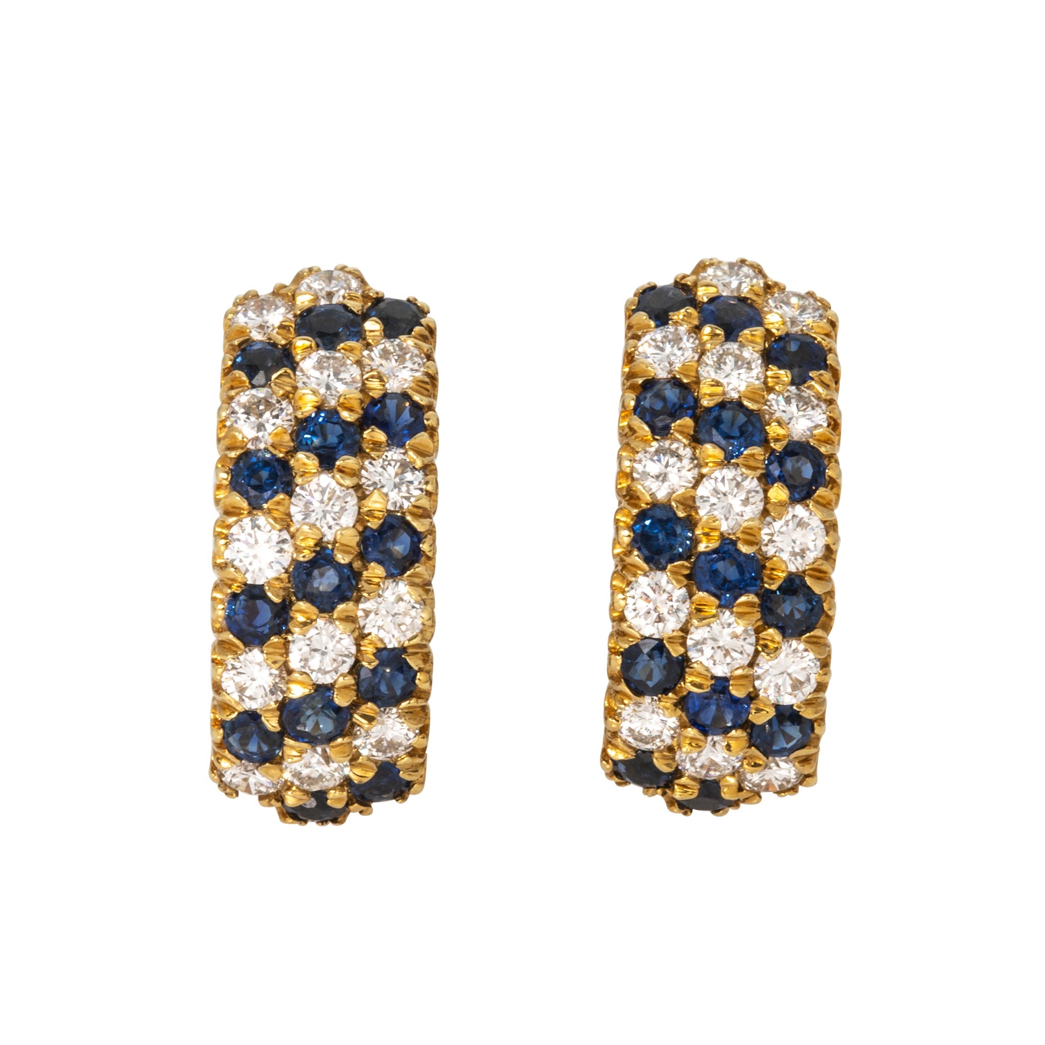 Estate Sapphire & Diamond 18K Yellow Gold Earrings