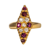 Victorian Navette Ruby & Diamond 22K Gold Ring