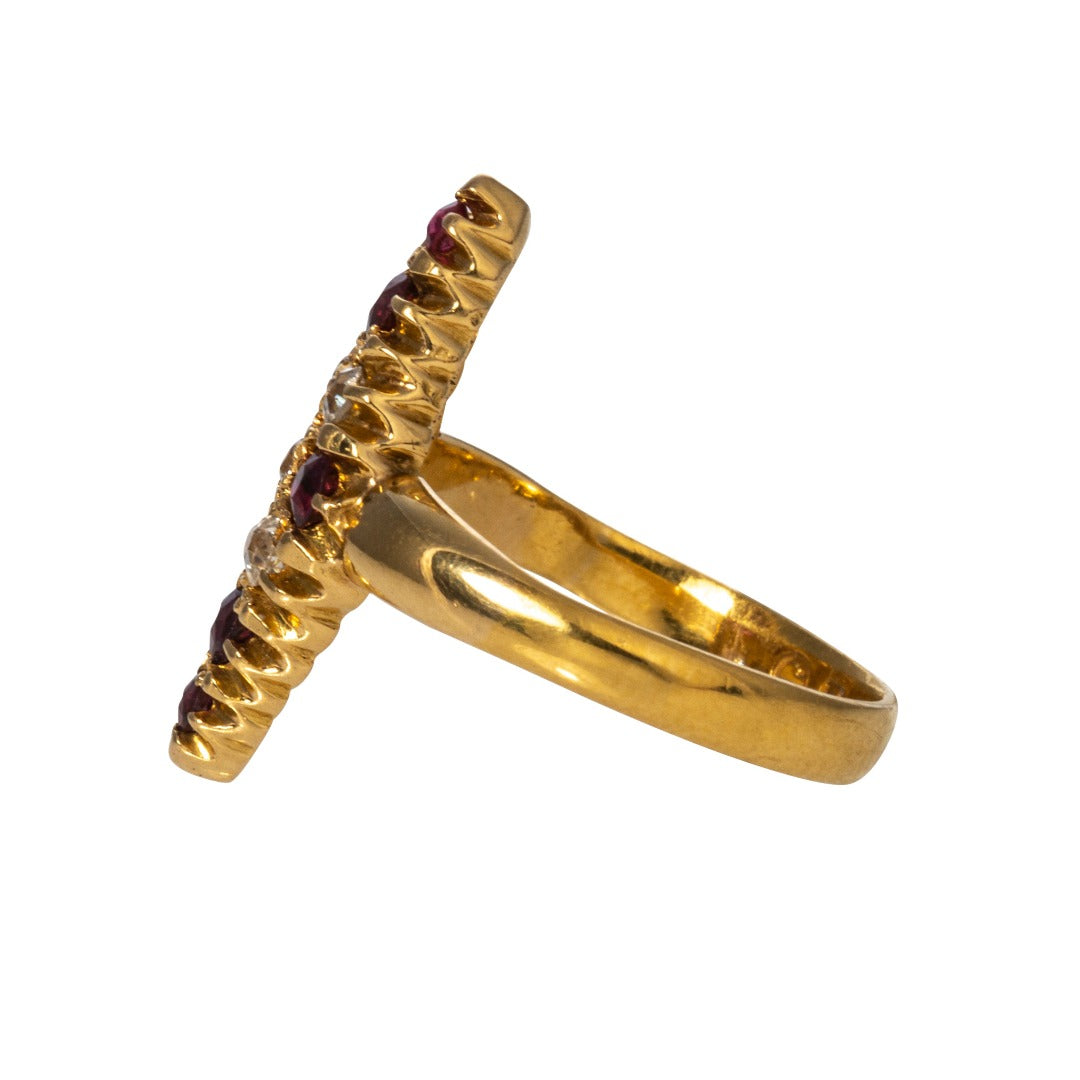 Victorian Navette Ruby & Diamond 22K Gold Ring