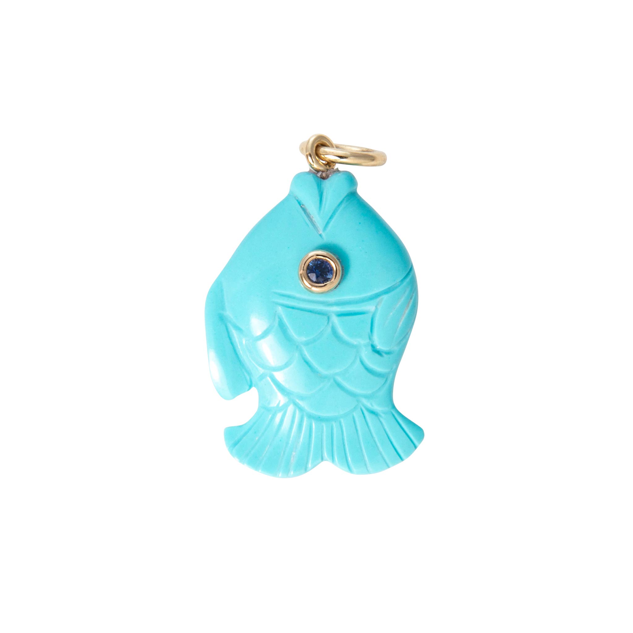 Mazza Turquoise & Sapphire 14K Gold Guppy Fish Pendant