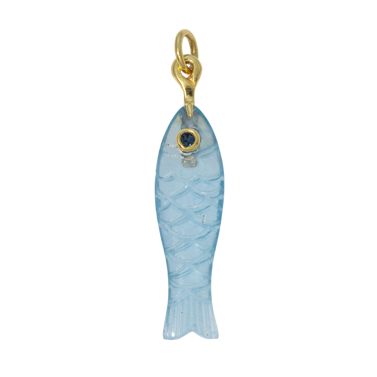 Mazza Aquamarine & Blue Sapphire 14K Gold Small Long Fish Pendant