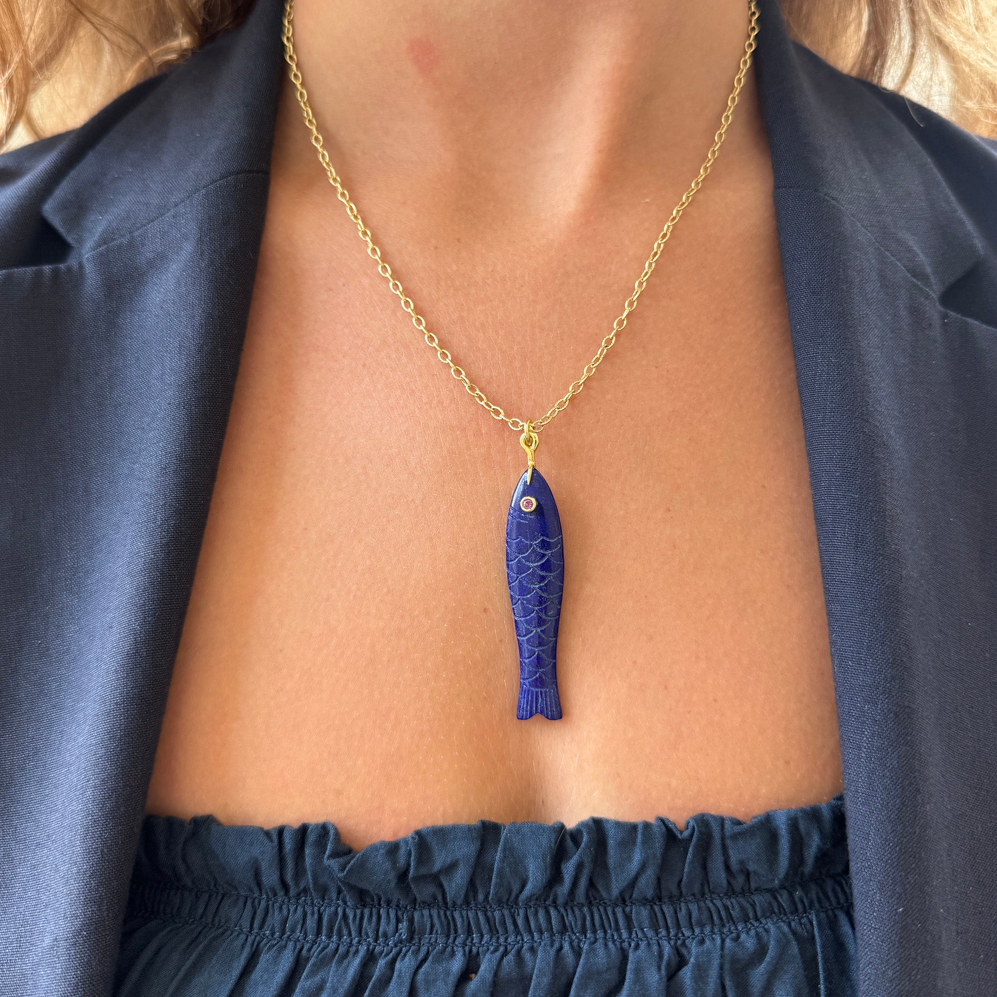 Mazza Lapis & Ruby 14K Gold Fish Pendant