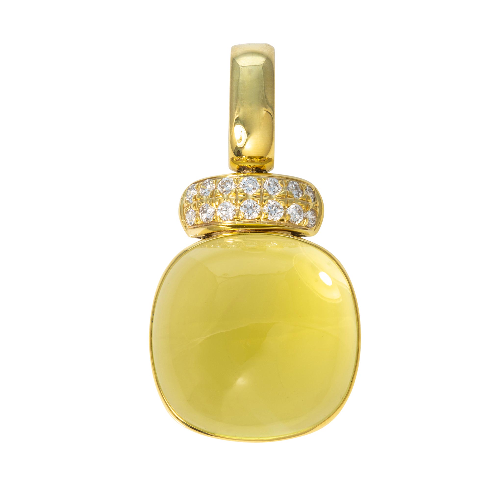 Mazza Lemon Citrine Cabochon & Diamond 14K Gold Pendant