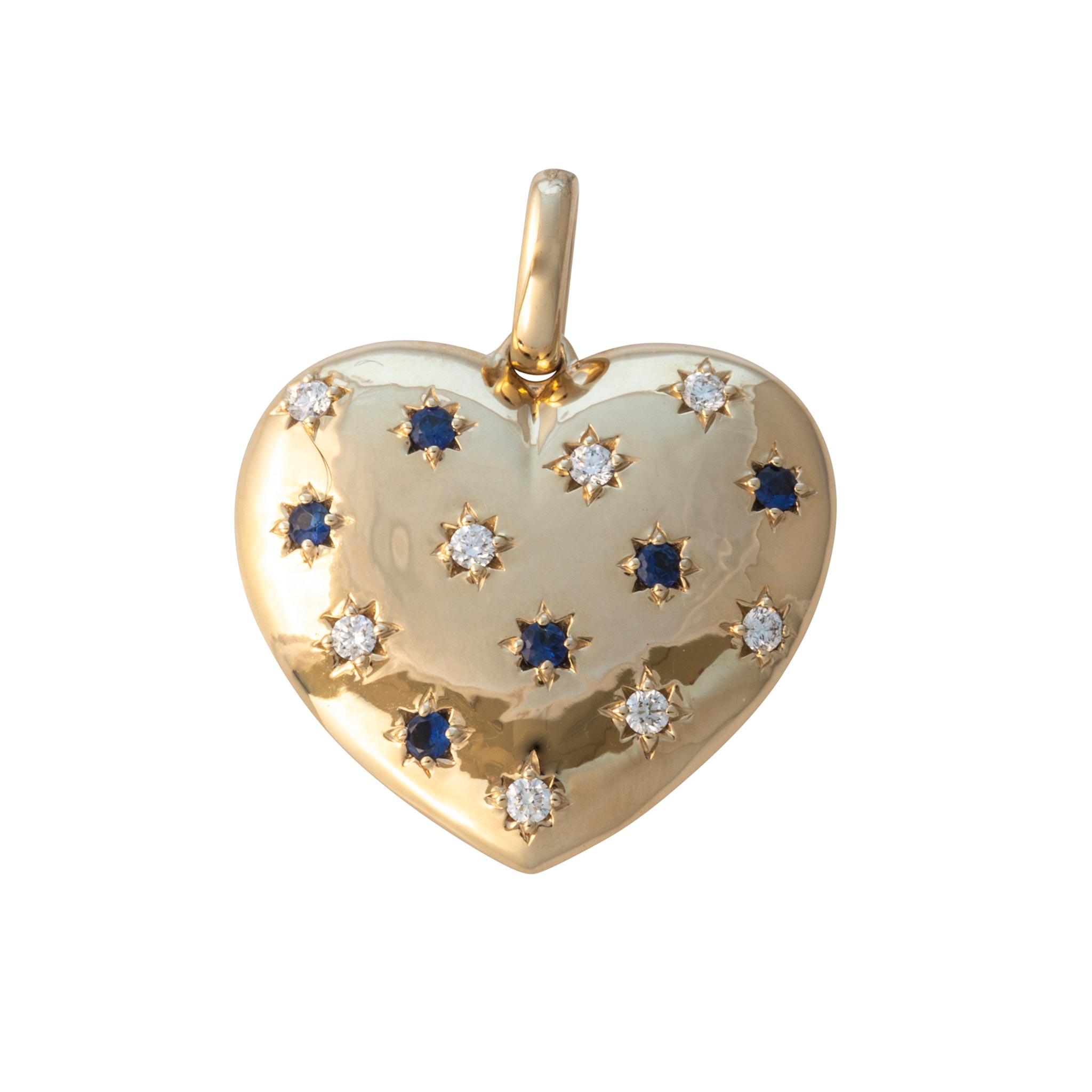 Sapphire & Diamond 14K Yellow Gold Heart Pendant
