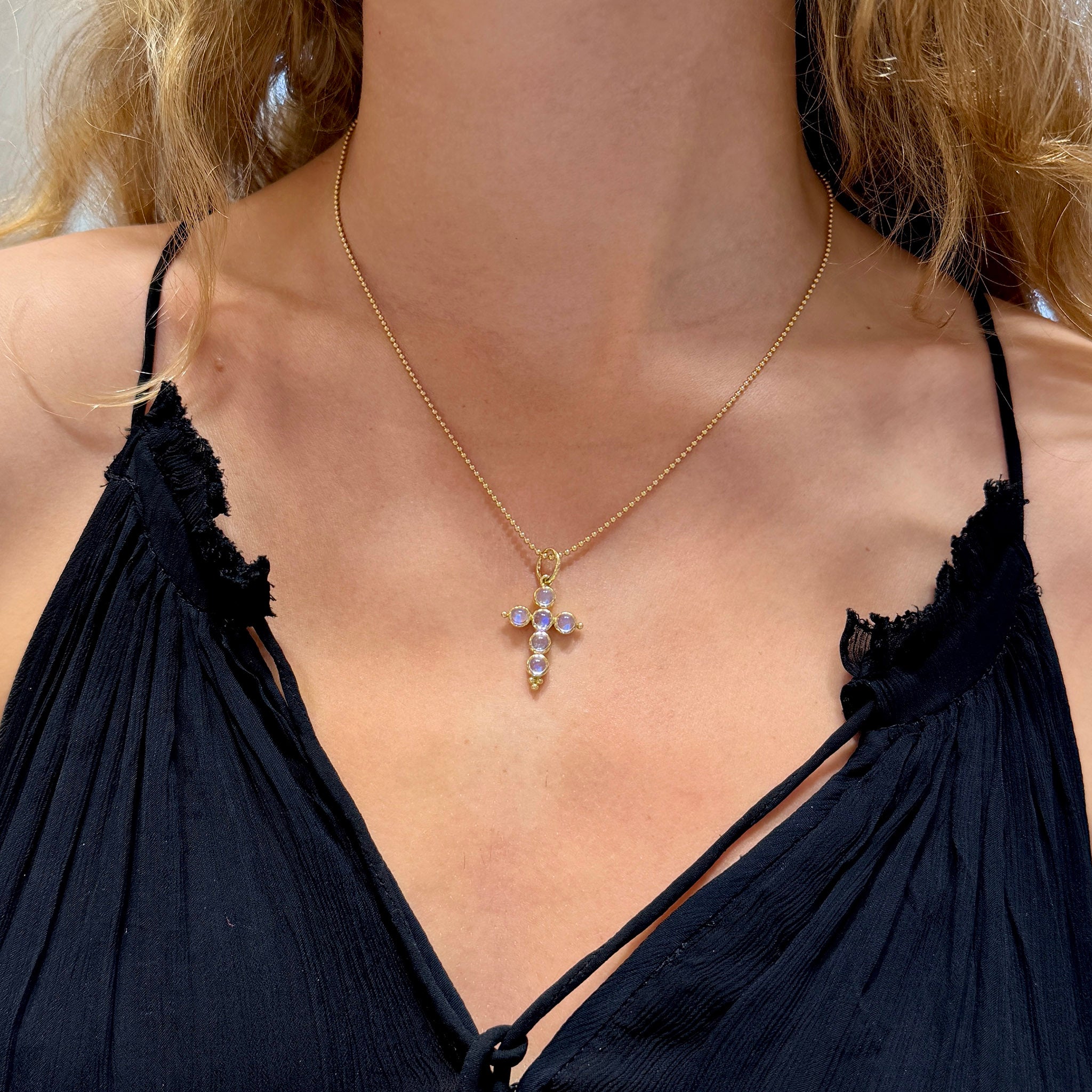Temple St. Clair Blue Moonstone Classic Cross Pendant
