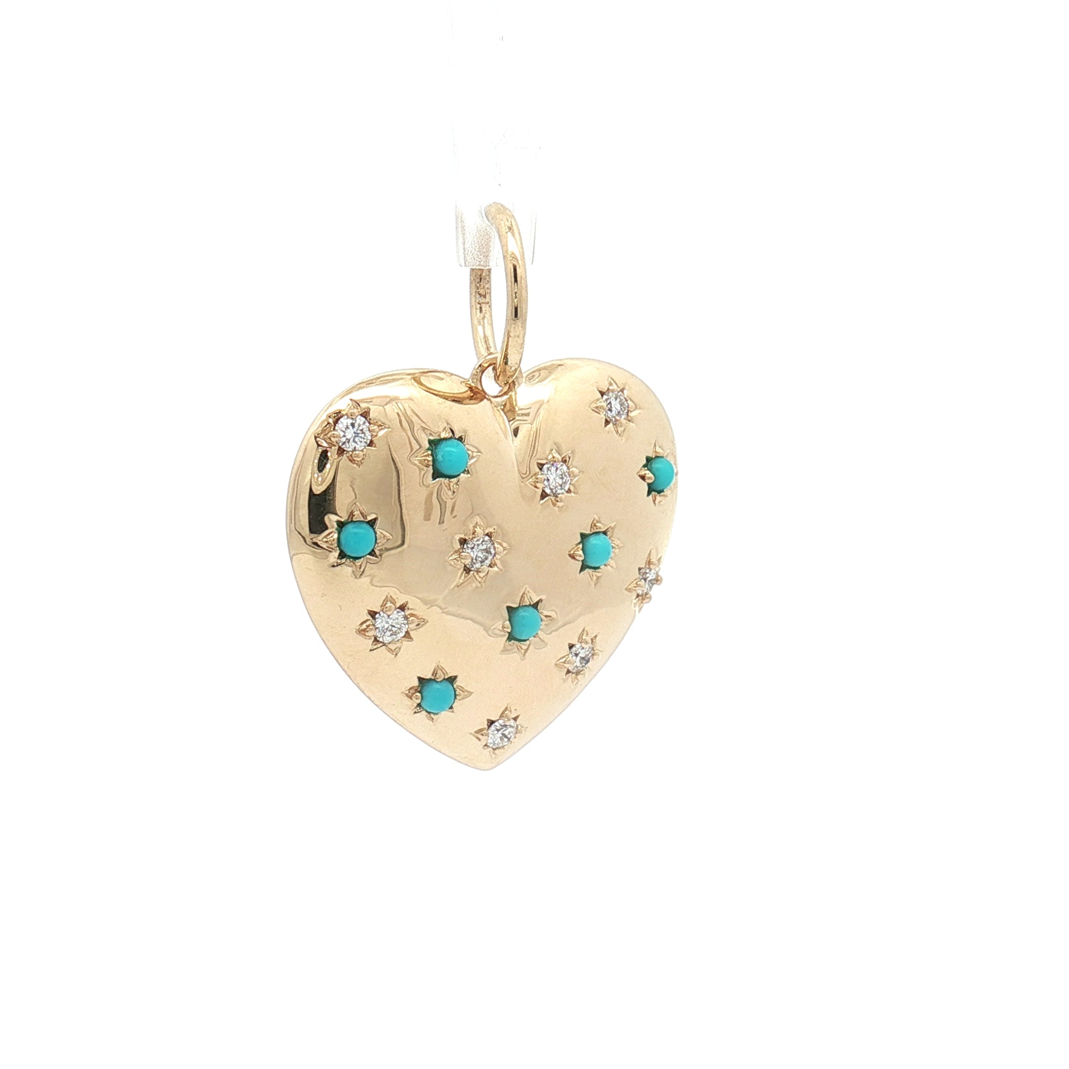 Turquoise & Diamond 14K Yellow Gold Heart Pendant