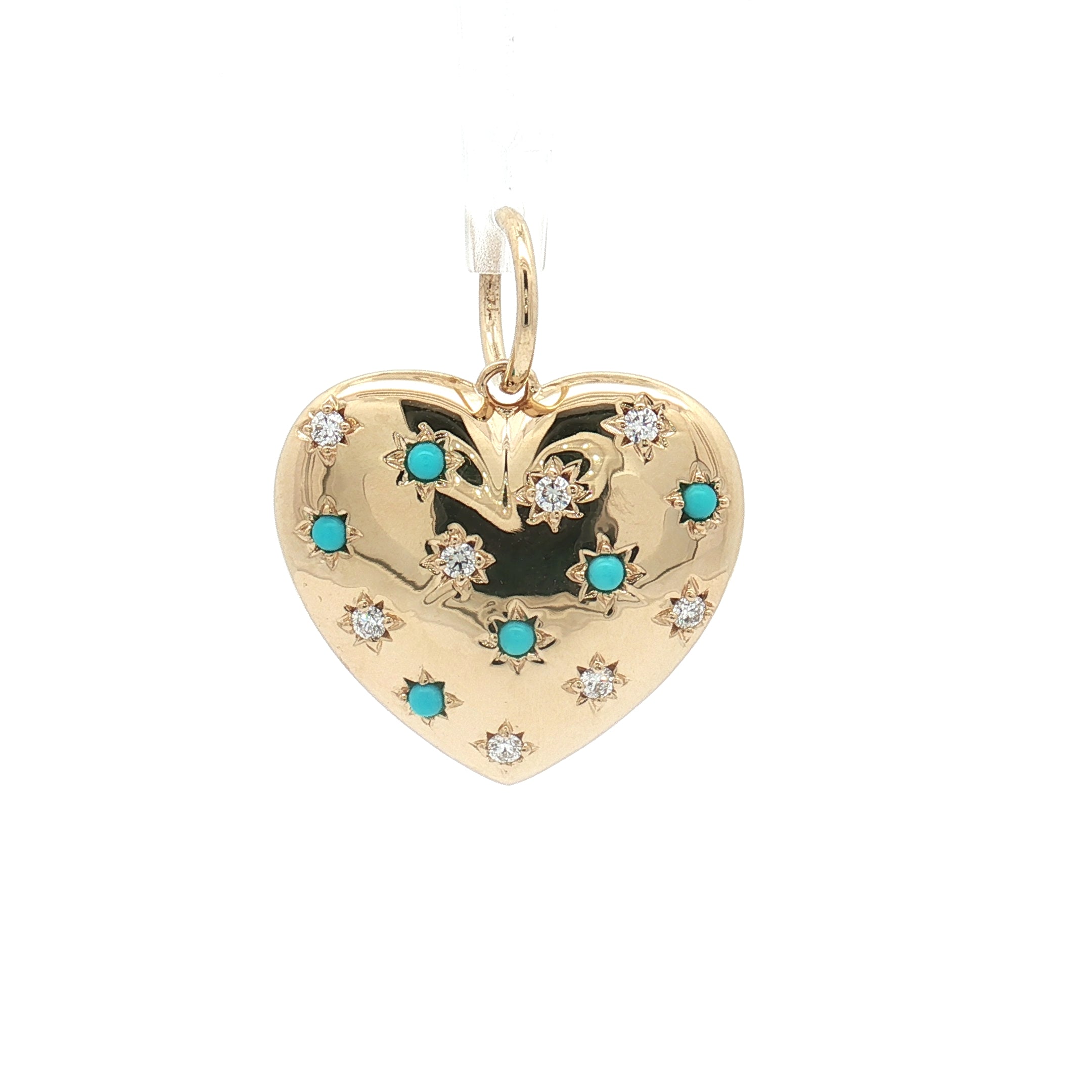Turquoise & Diamond 14K Yellow Gold Heart Pendant