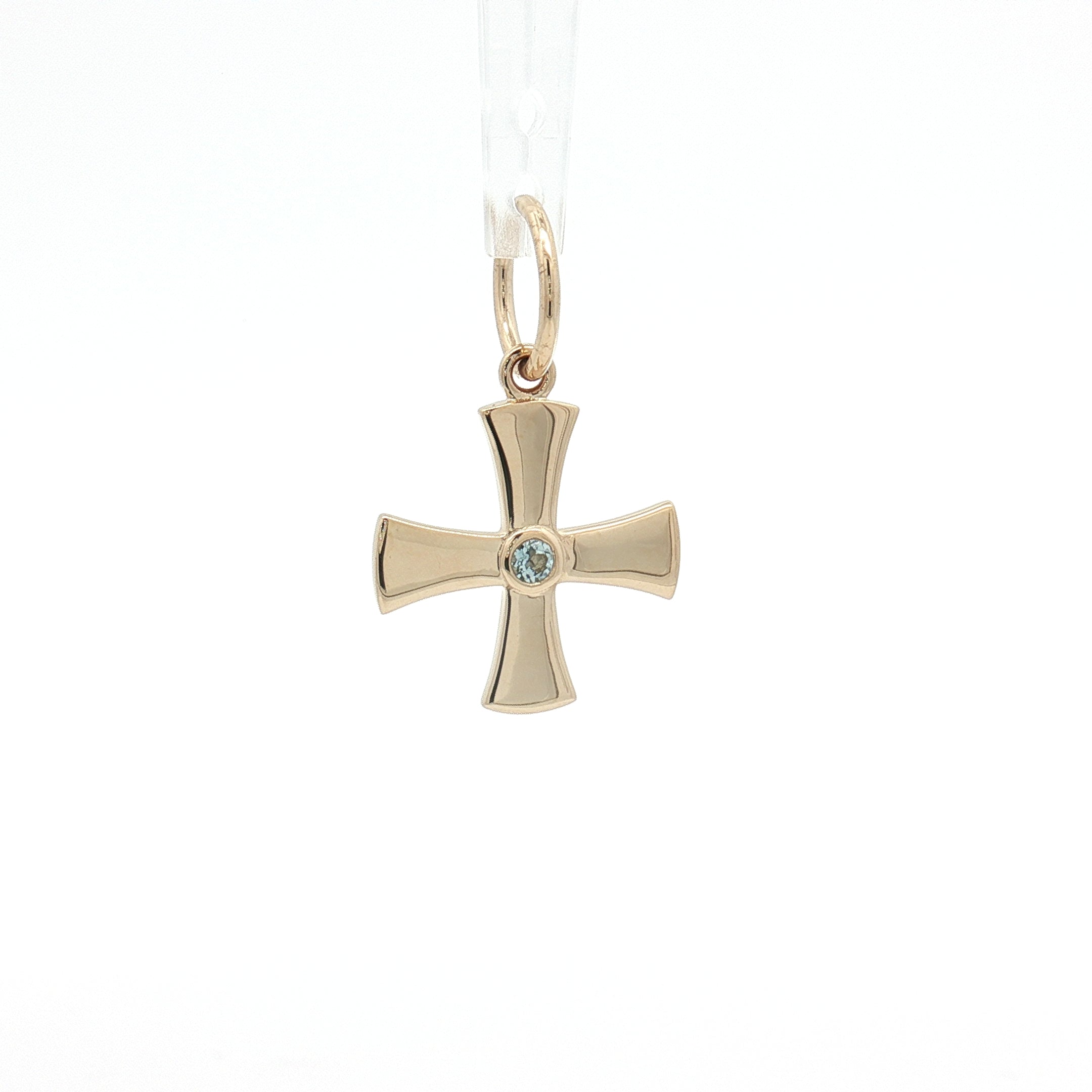Aquamarine 14K Yellow Gold Birthstone Cross Pendant