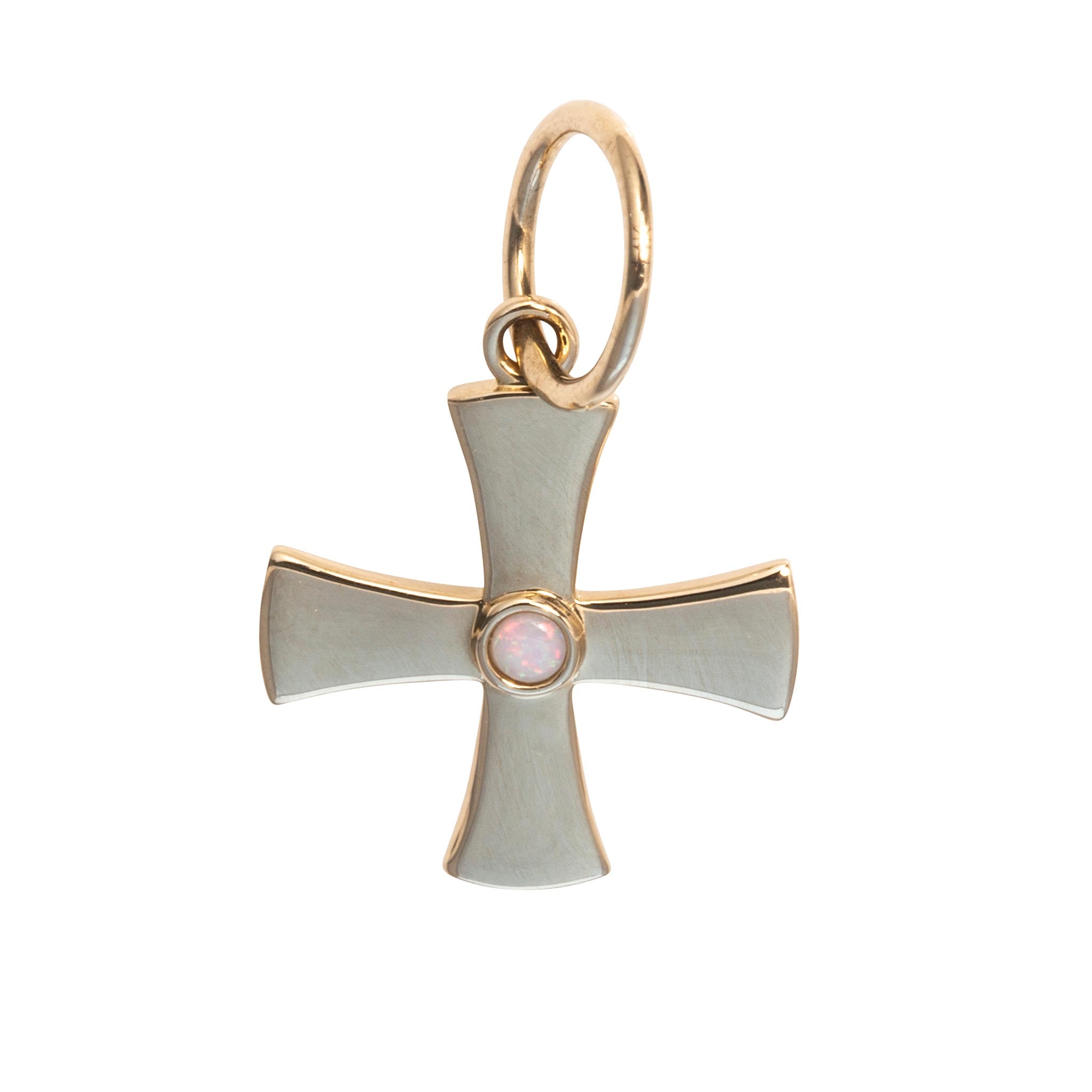 Opal 14K Yellow Gold Birthstone Cross Pendant