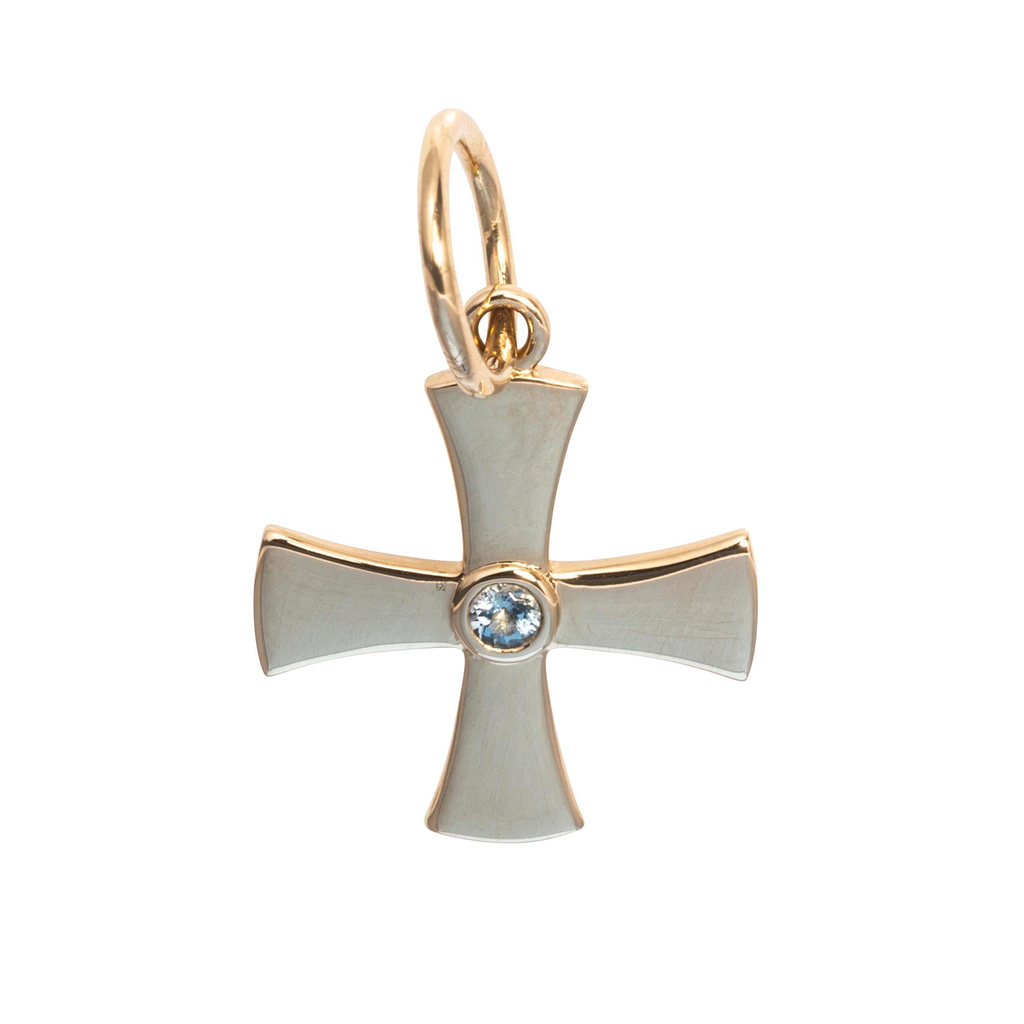 Blue Topaz 14K Yellow Gold Birthstone Cross Pendant