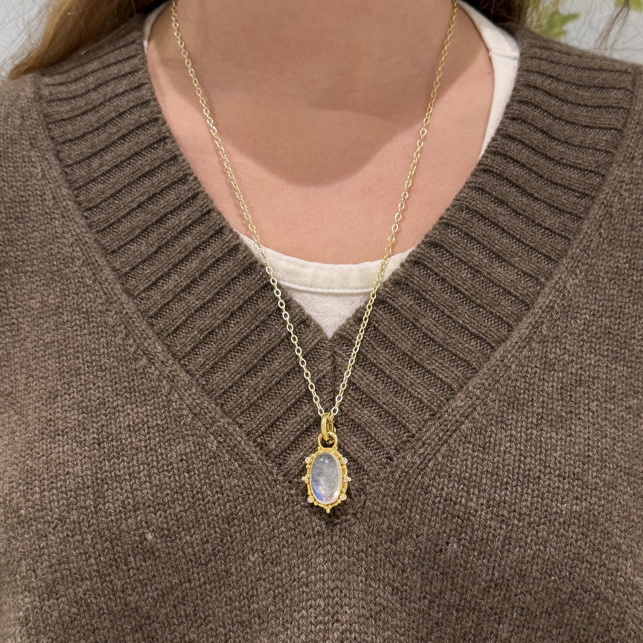 Mazza Moonstone & Diamond 14K Yellow Gold Pendant