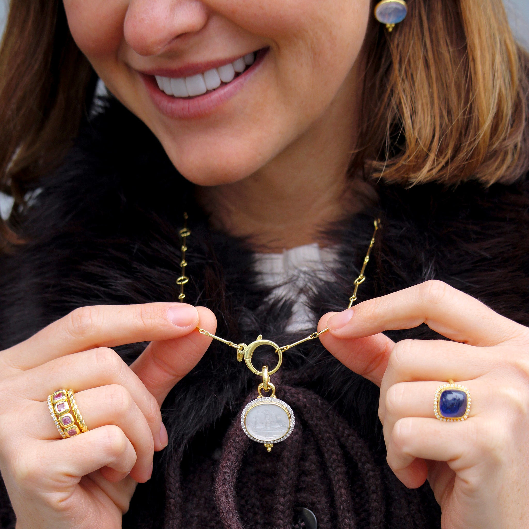 Mazza Venetian Glass Intaglio & Diamond 14K Gold Pendant, Mazza Tanzanite & Diamond Pavé 14K Yellow Gold Ring, Pink Sapphire 14K Yellow Gold Eternity Band