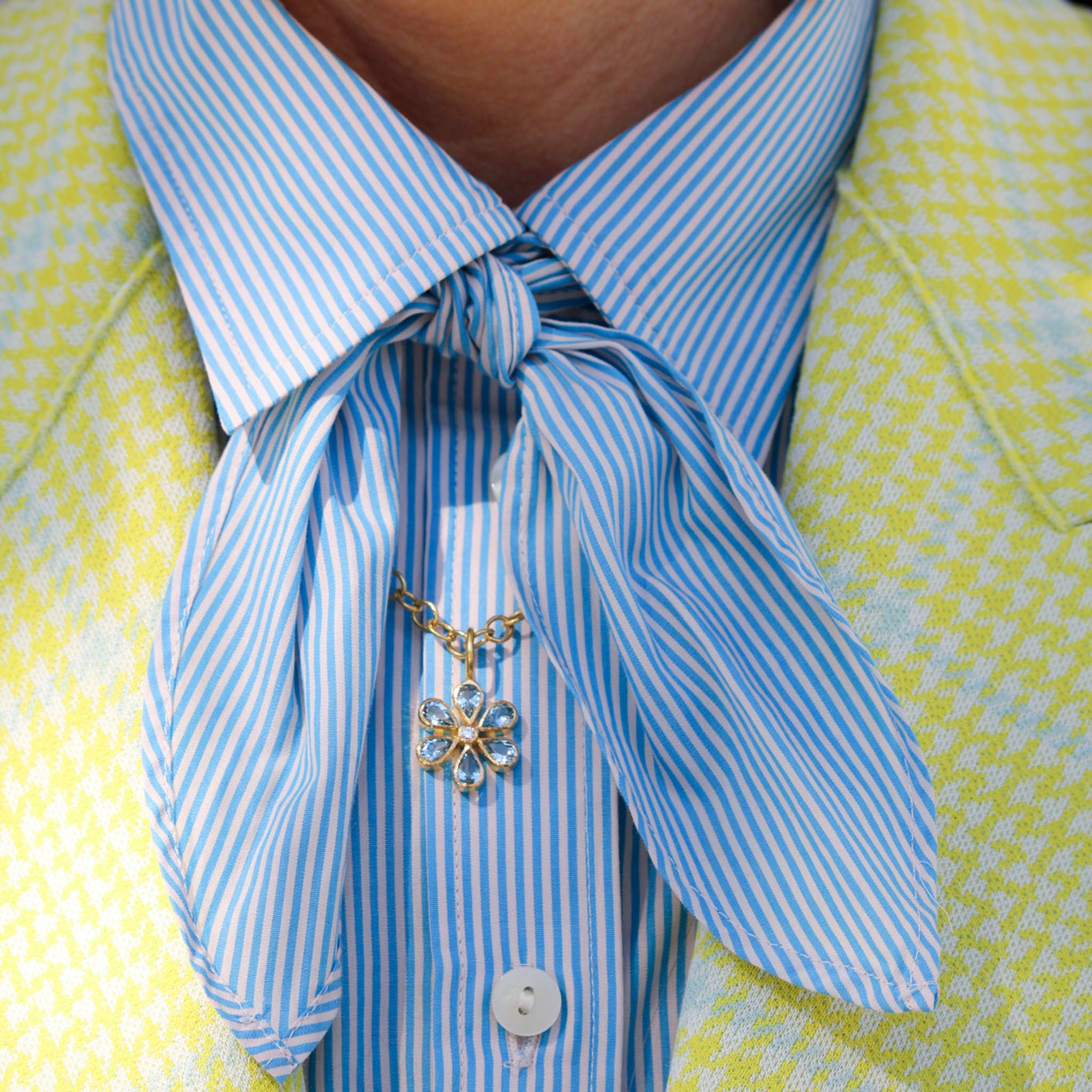 Elizabeth Locke Aquamarine & Diamond Flower Pendant