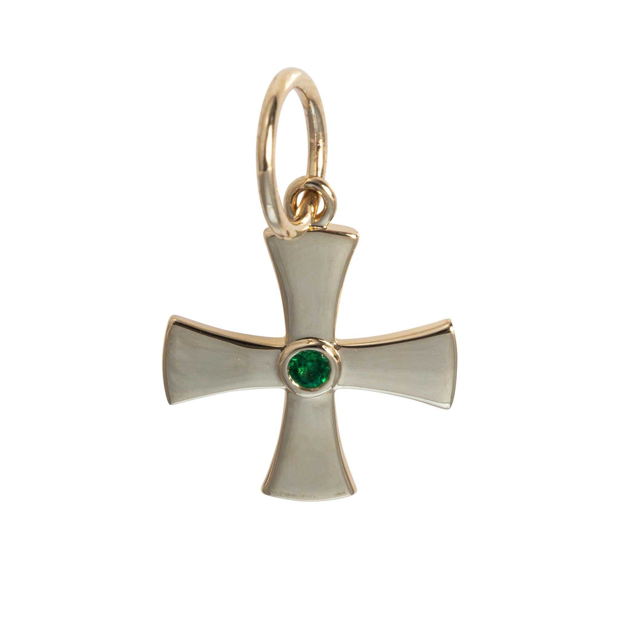 Emerald 14K Yellow Gold Birthstone Cross Pendant