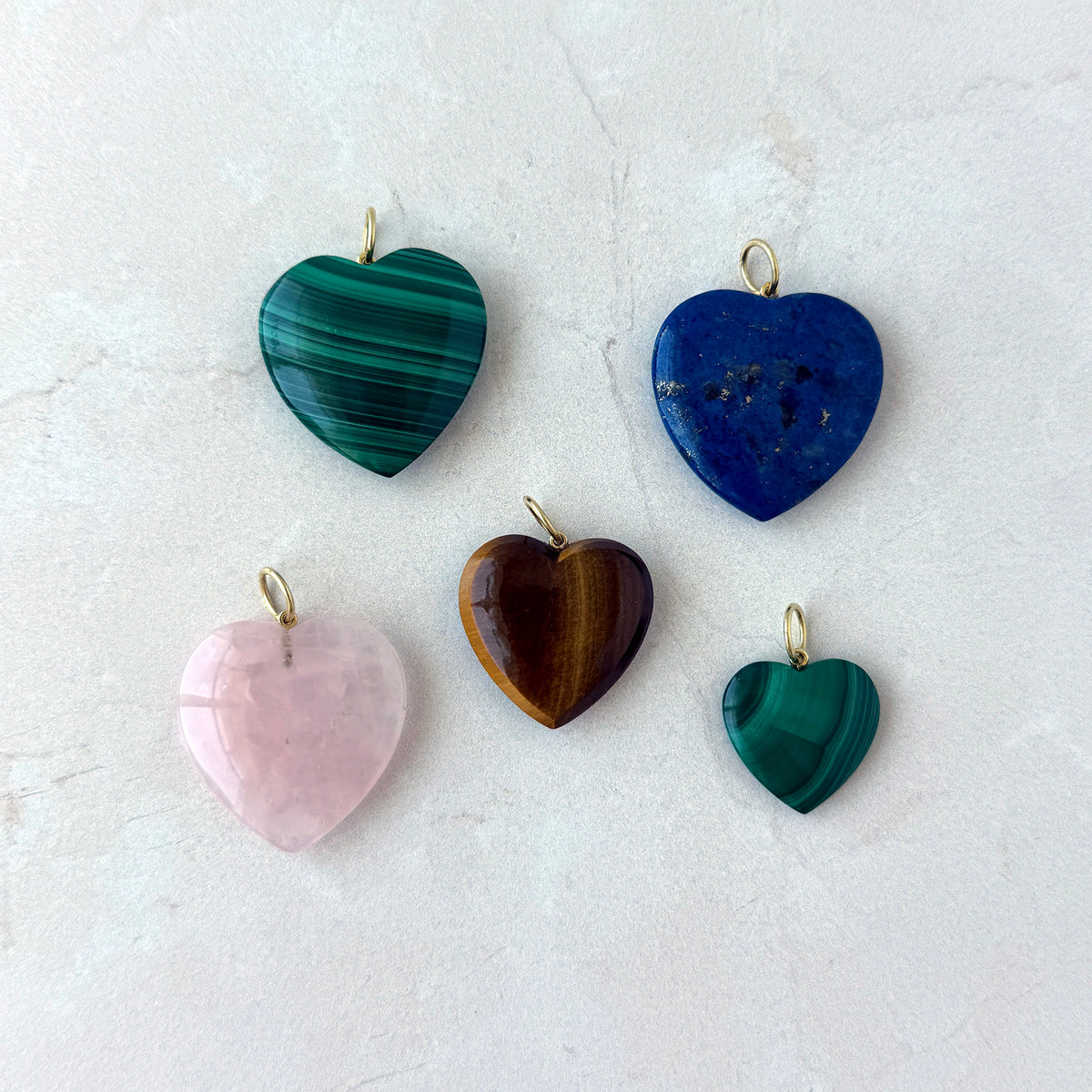 Mazza 20mm Malachite 14K Gold Heart Pendant, Mazza 30mm Lapis 14K Gold Heart Pendant, Mazza 30mm Rose Quartz 14K Gold Heart Pendant, Mazza 25mm Tiger's Eye 14K Gold Heart Pendant