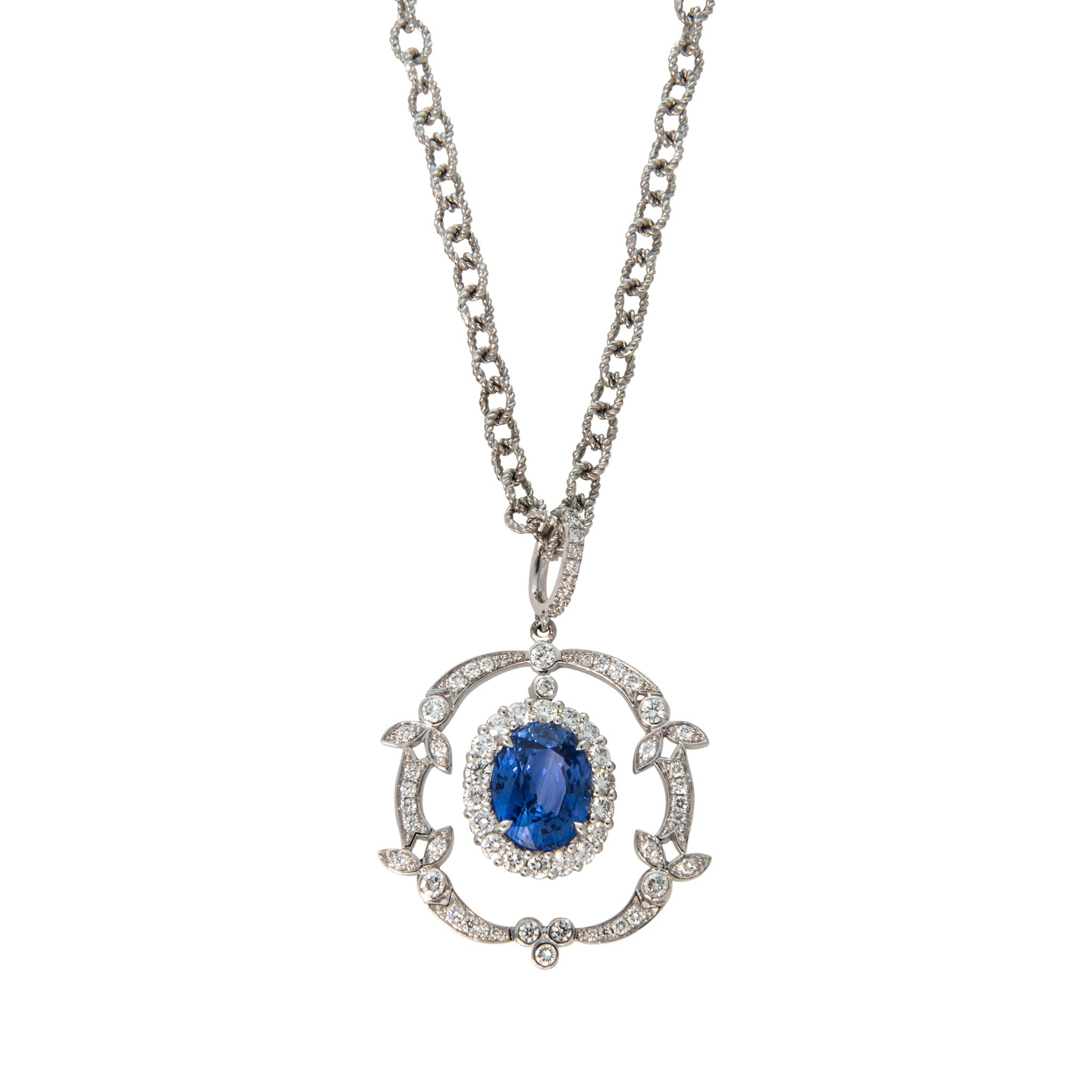 5.35ctw Sapphire & Diamond Platinum Pendant