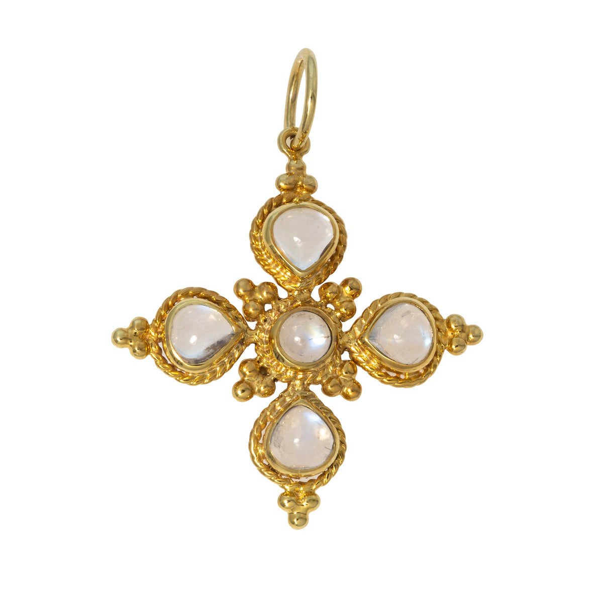Mazza Moonstone Cabochon 14K Gold Cross Pendant