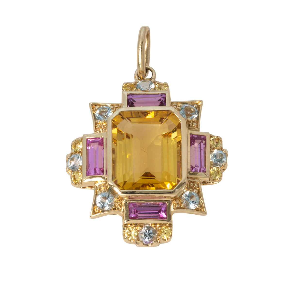 Yellow Beryl, Multi-Color Sapphire & Aquamarine 14K Yellow Gold Pendant