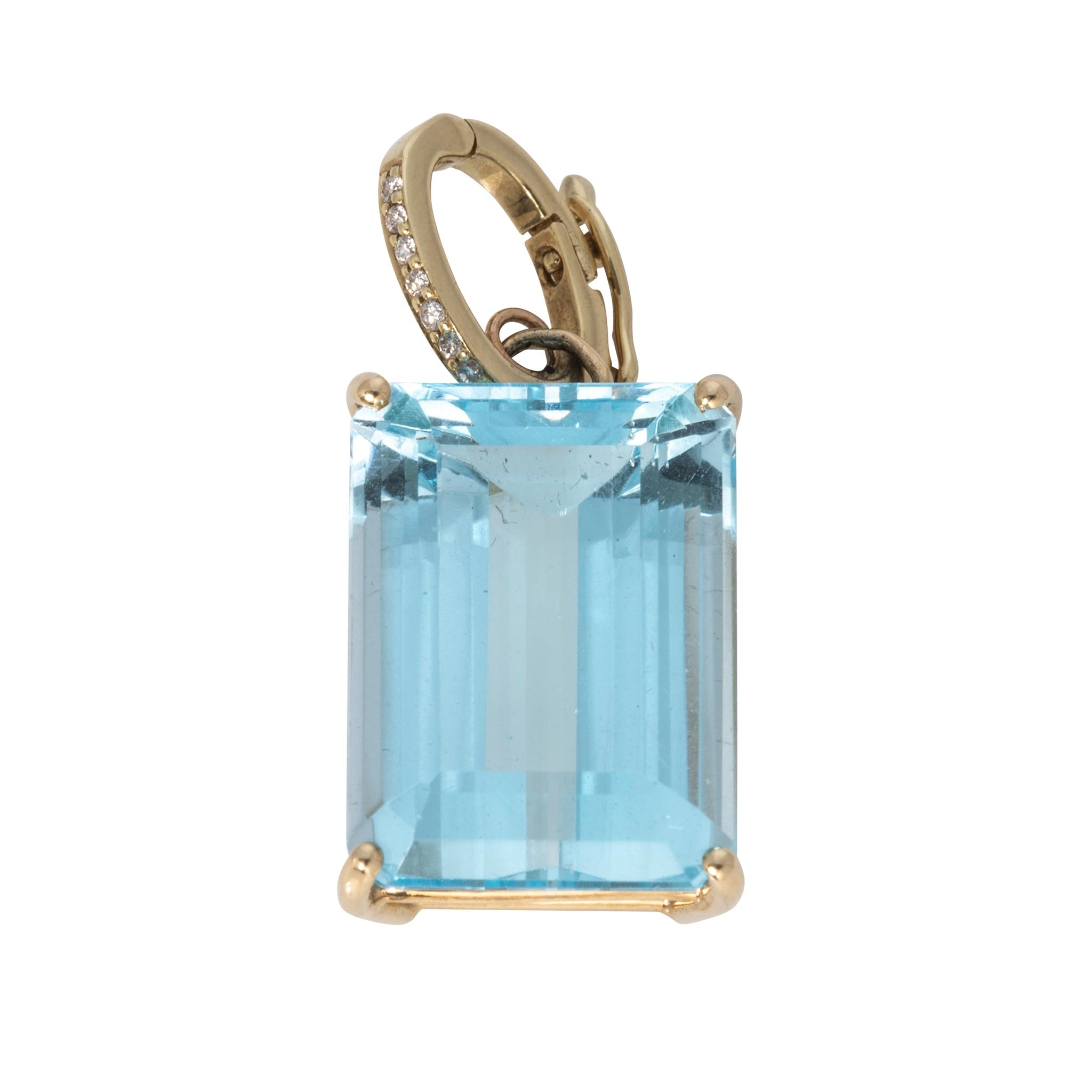 15.60ctw Emerald-Cut Blue Topaz & Diamond 14K Yellow Gold Pendant
